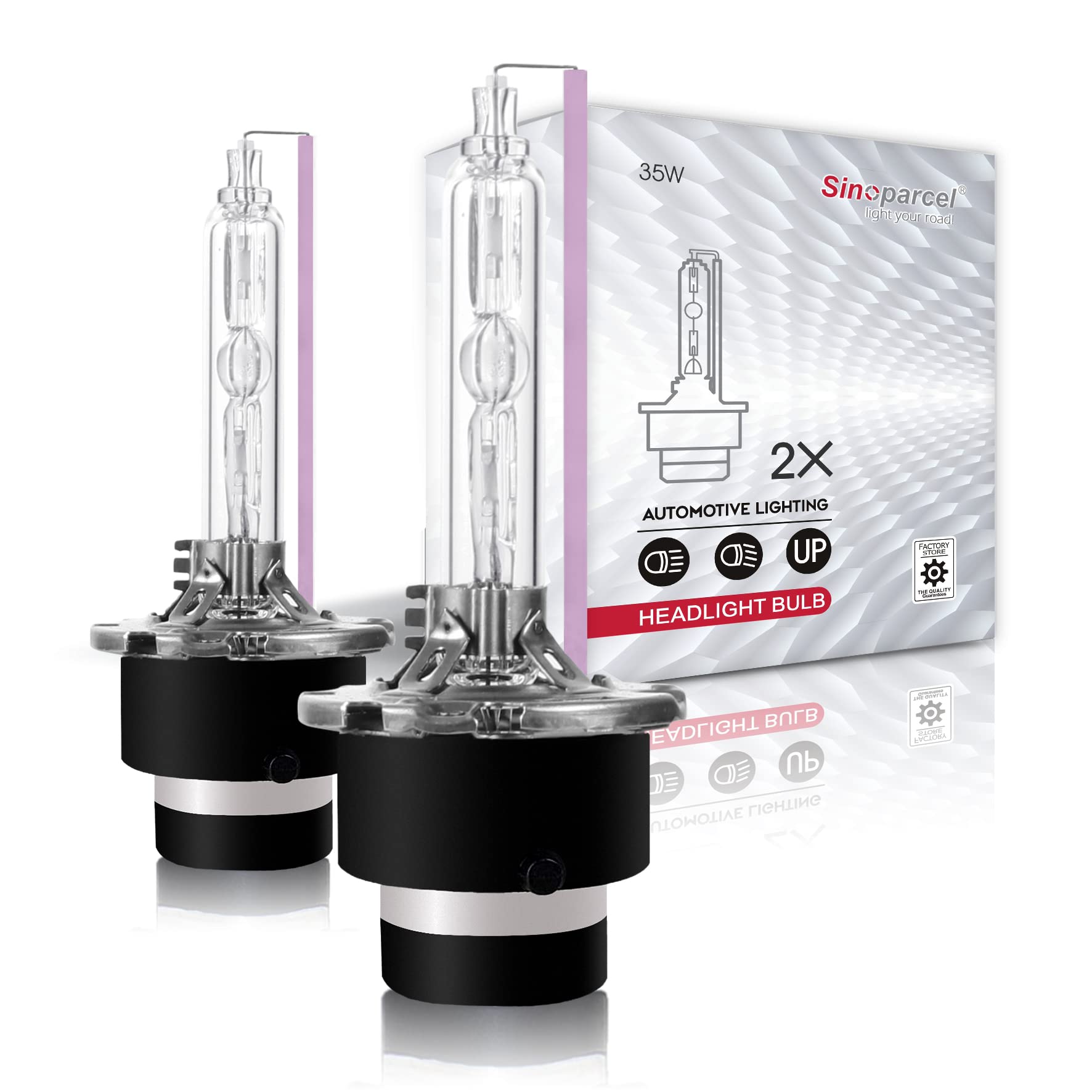 Sinoparcel D2S Xenon HID Headlight Bulbs - 10000K 35W High Low Beam 66240 85122UB 66040 Replacement Lights -Pack of 2