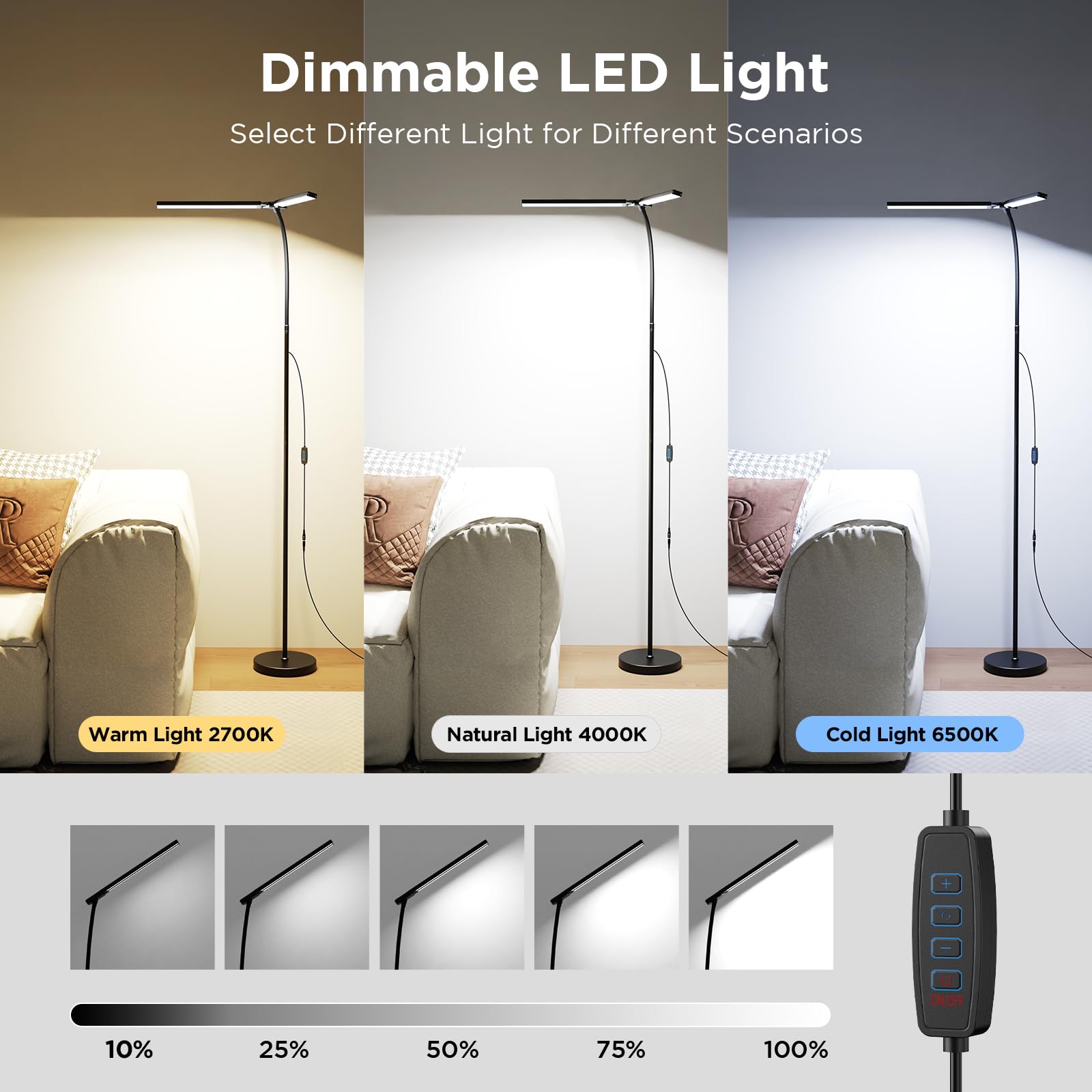 KSTARITE 24W Ultra-Bright LED Floor Lamp, Adjustable Double Head, Black Iron, Model LD-LDD, Perfect for Living Room, Office, Reading