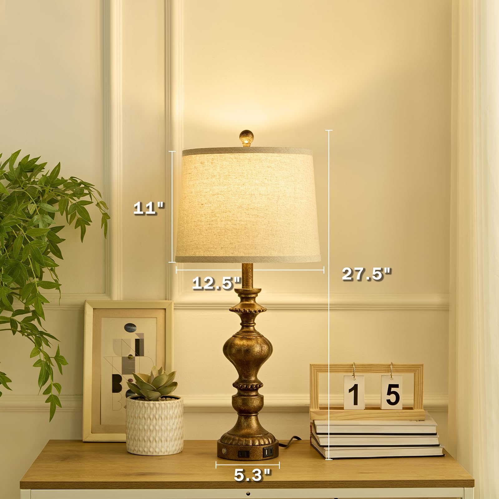 SAIWEYA Table Lamps Set of 2, 27.5in Touch Dimmable with USB C+A Ports & AC Outlet, Copper, Model TM-T03