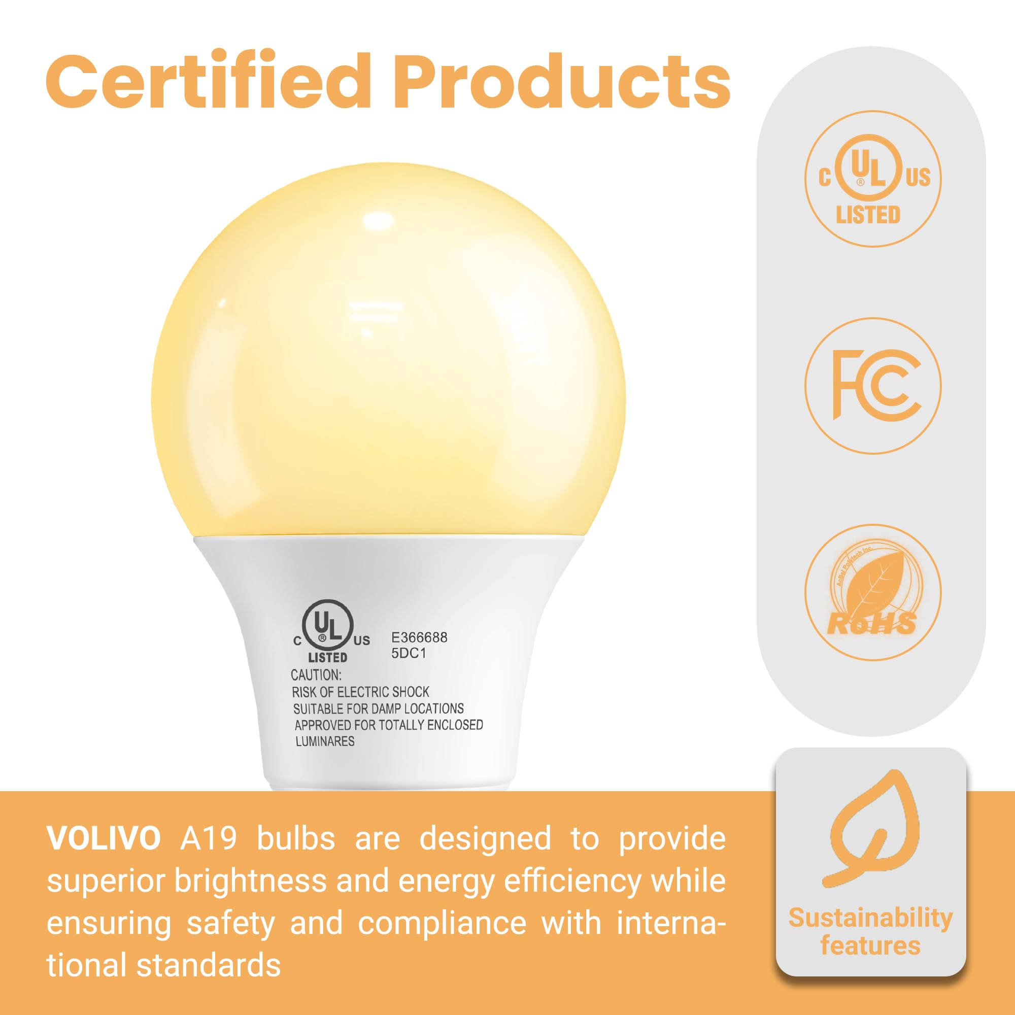 Volivo 24 Pack A19 Led Light Bulbs, 3000K, 9W(60W Equivalent), 800 Lumens, E26 Standard Base, Energy Saving Led Bulb, Non-Dimmab
