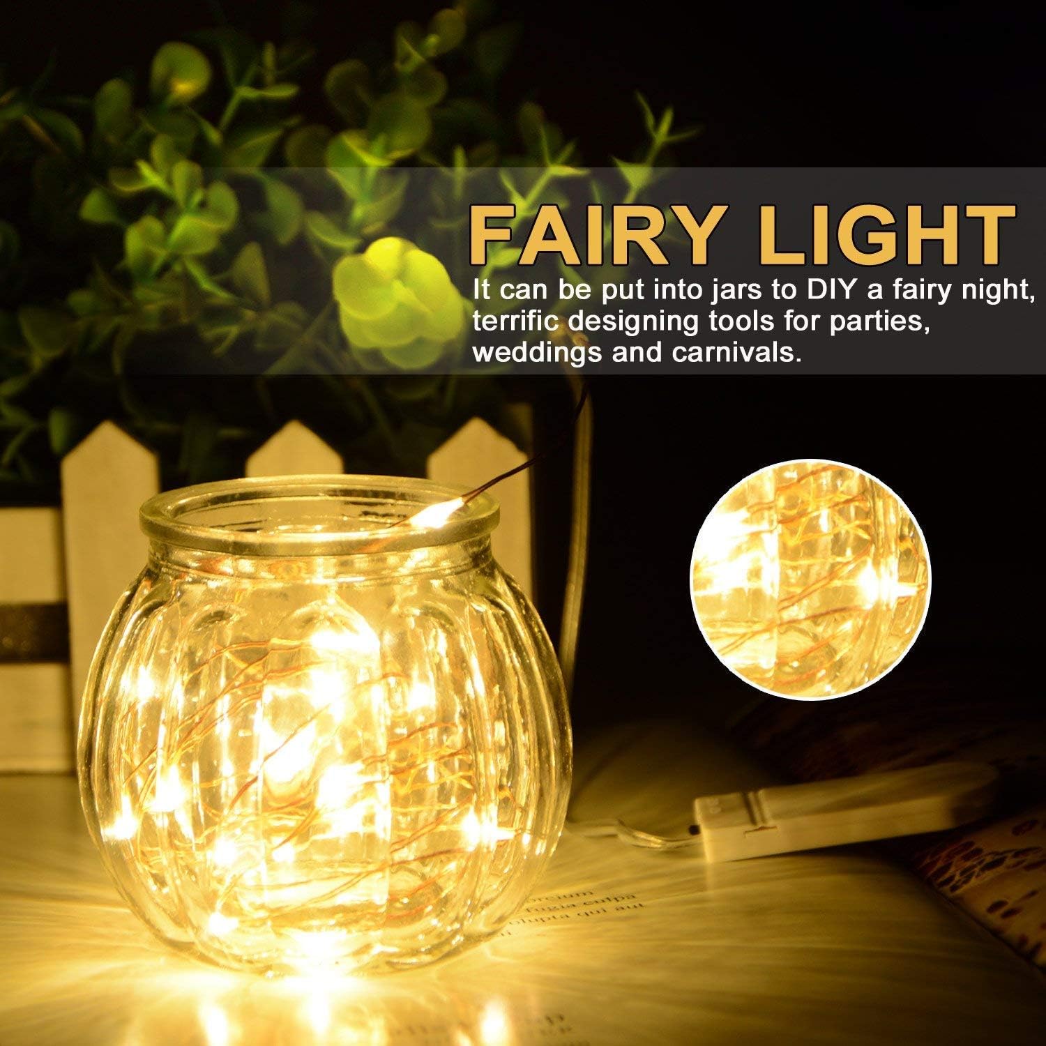 Xinkaite 10Ft Fairy String Lights, 30 Leds, Waterproof, Battery Operated, Warm White For Indoor & Outdoor Decoration