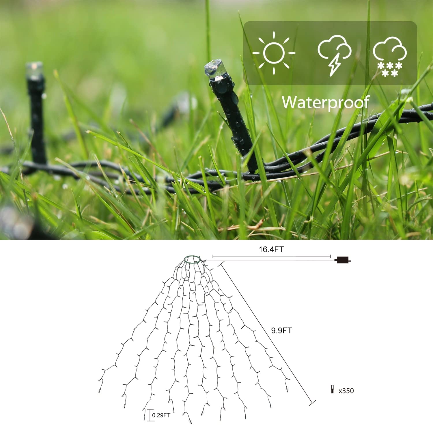 Salcar Christmas Tree Lights, 9Ft X10Strands Easy To Install Christmas Lights With 8 Modes Memory Timer Function, 350Leds Ul Cer