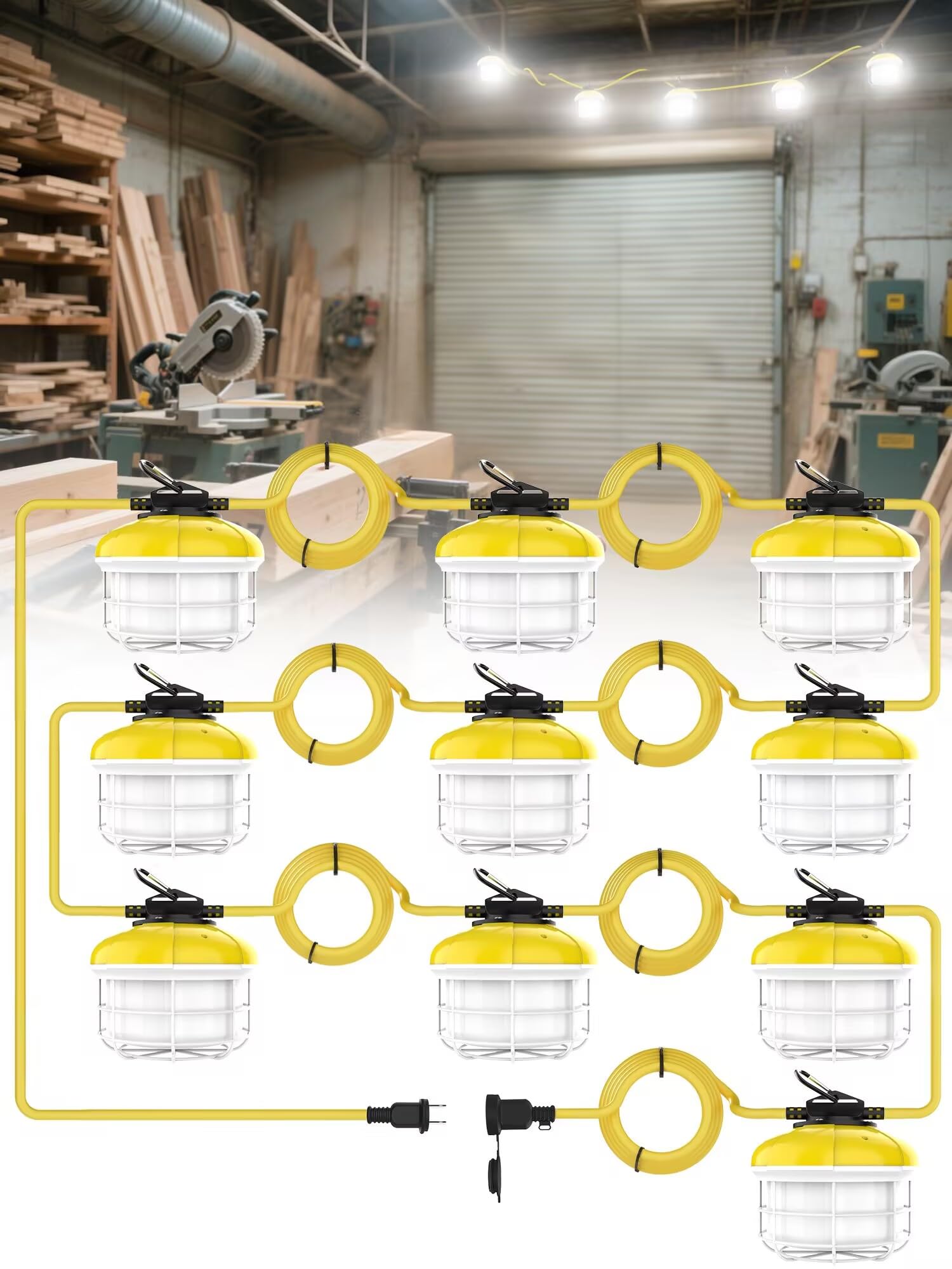 Hyperlite Construction String Lights 100Ft: 10 Bulbs String Work Lights With Climbing Hooks - Ip65 Waterproof Linkable Led String Lights For Job Site Attic Renovation Crawlspace Lighting