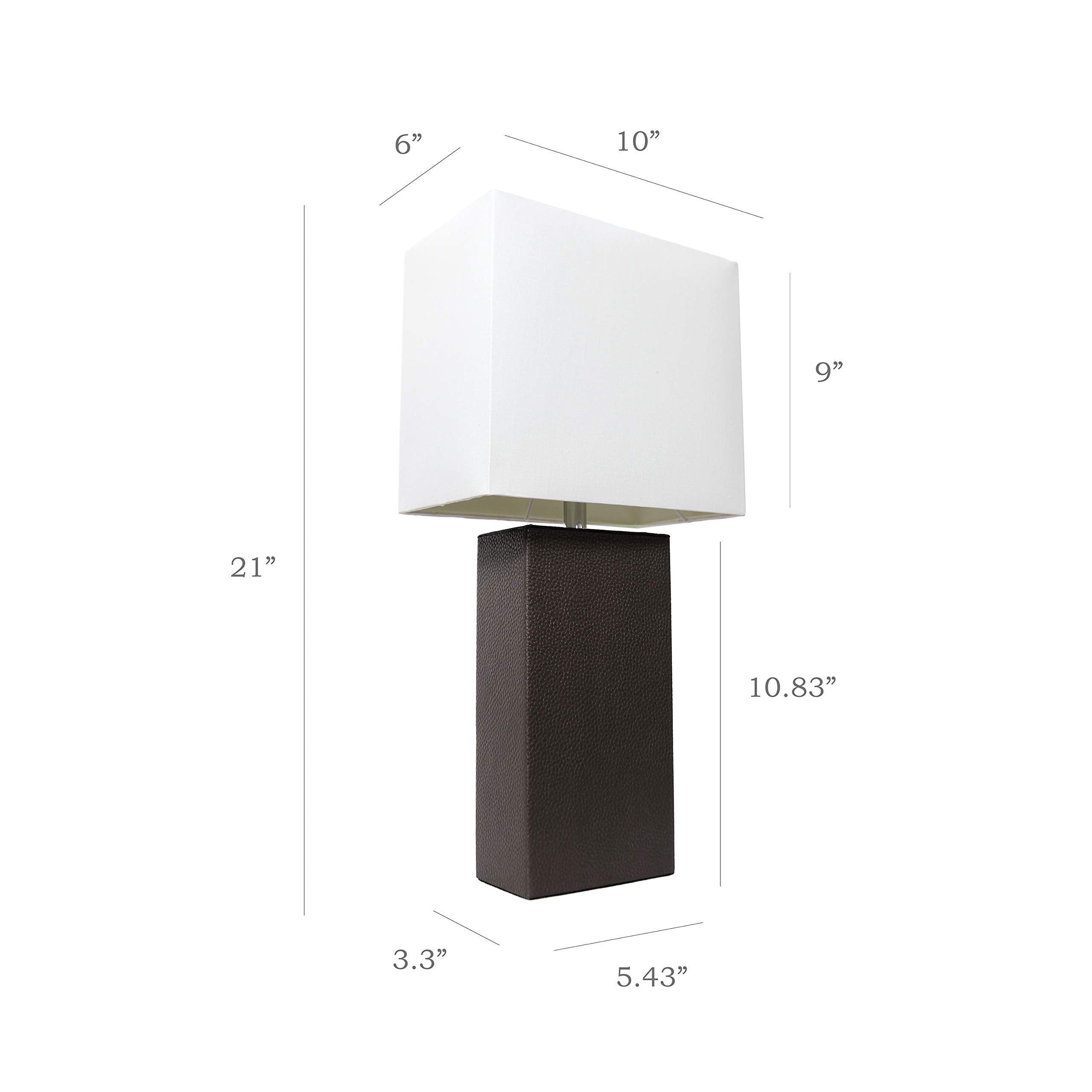 Elegant Designs Lt1025-Bwn Modern Leather Table Lamp With White Fabric Shade, Espresso Brown (Pack Of 1)
