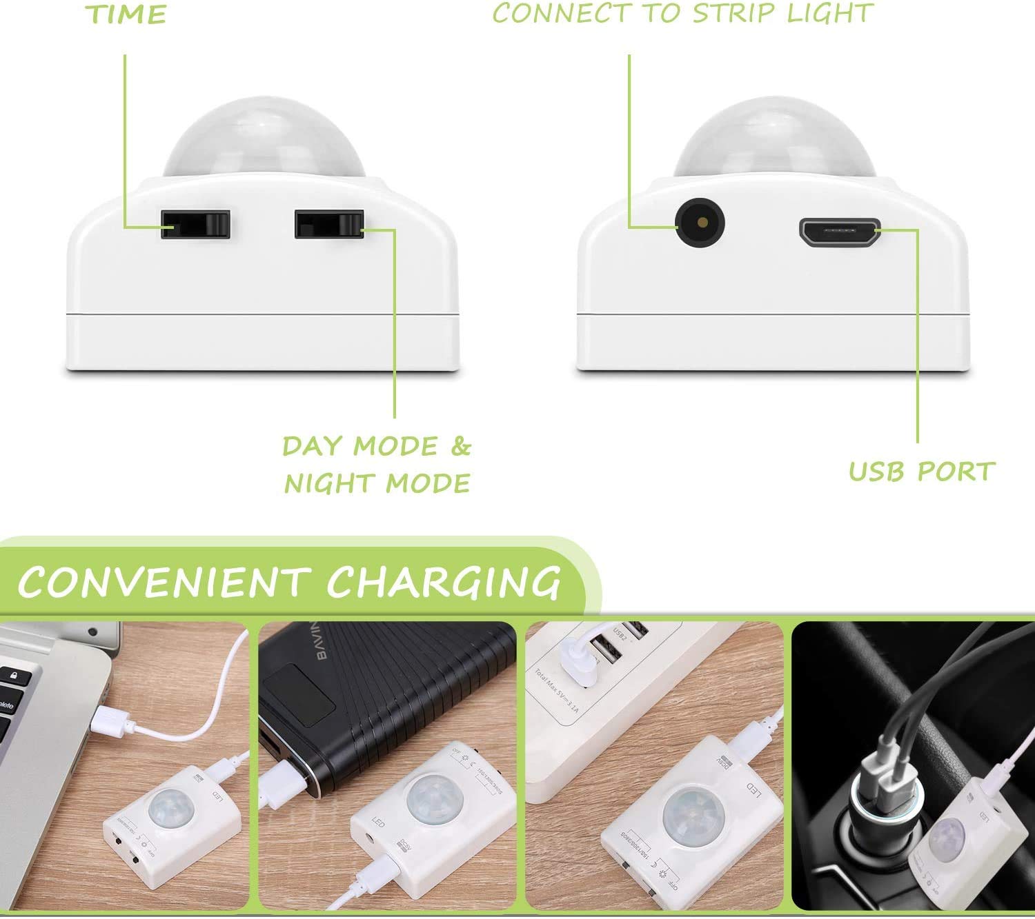 Luxjet 2 Pack Warm White Motion Sensor Led Strip Lights, Rechargeable 3.28Ft For Indoor Use