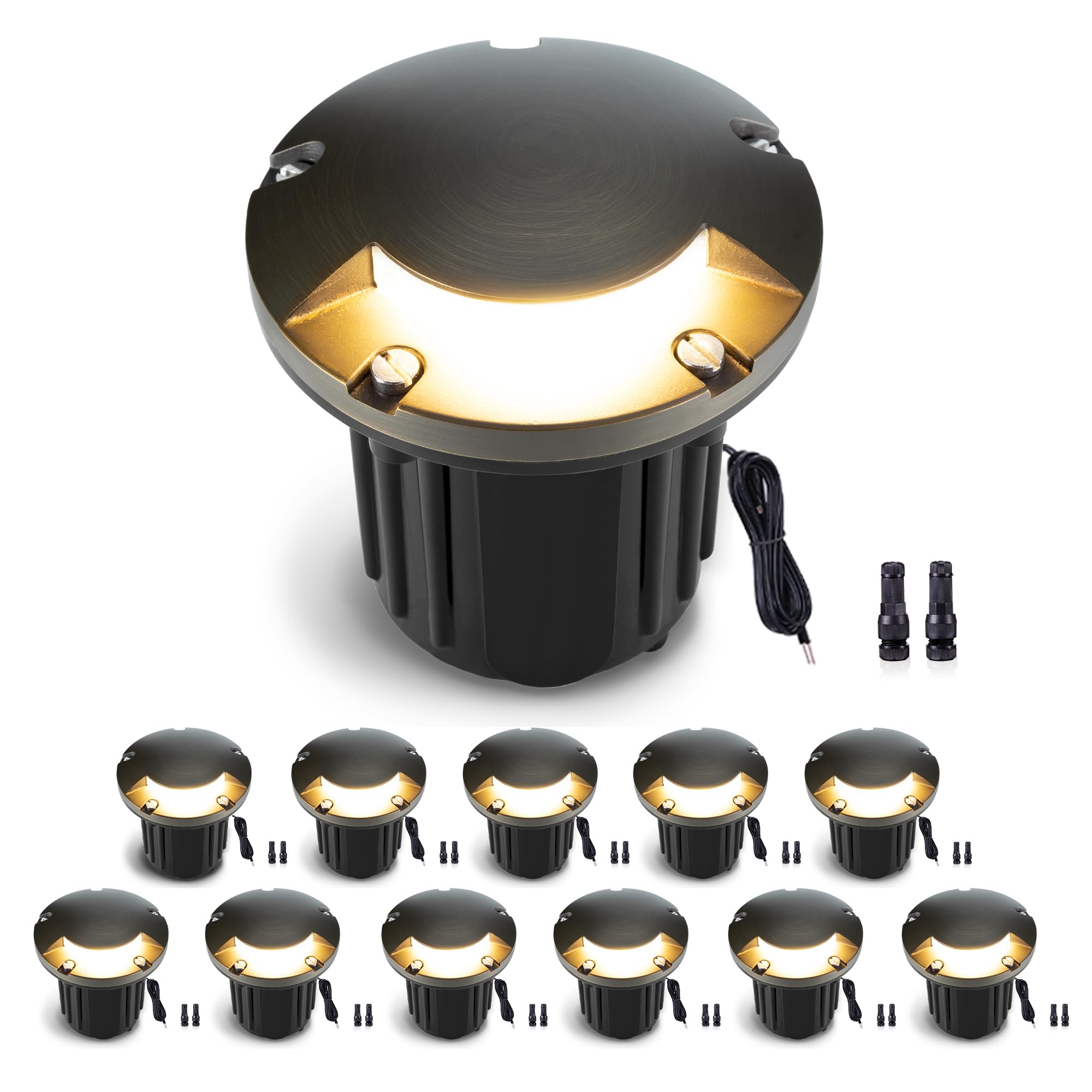 Gardenreet Landscape Well Lights Brass - Ip65 Hardwired Low Voltage Electric In Ground Lighting, LED 12V Waterproof Directional 