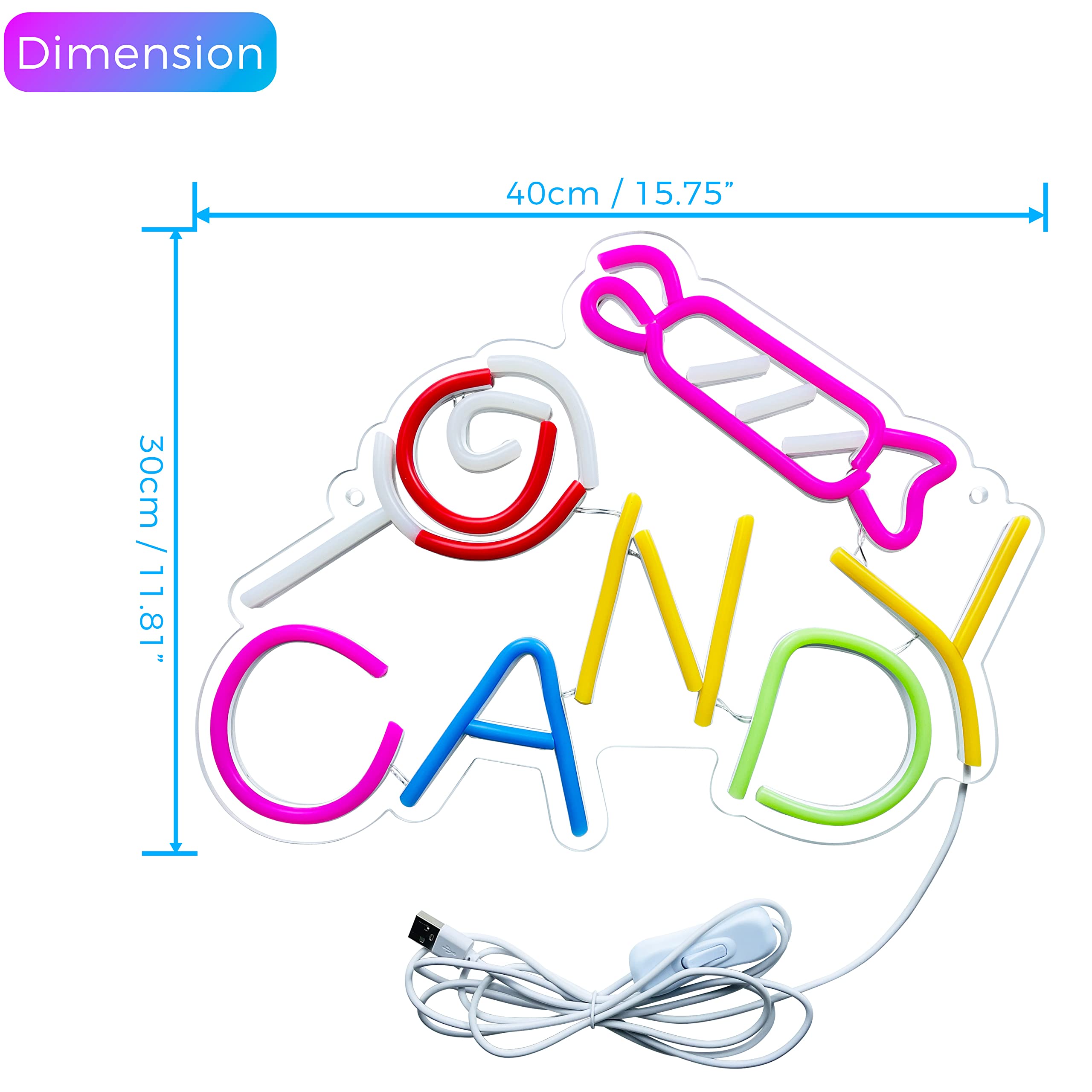 Heliwey Multicolor Candy Neon Sign - Led Lollipop Wall Decor For Halloween & Parties