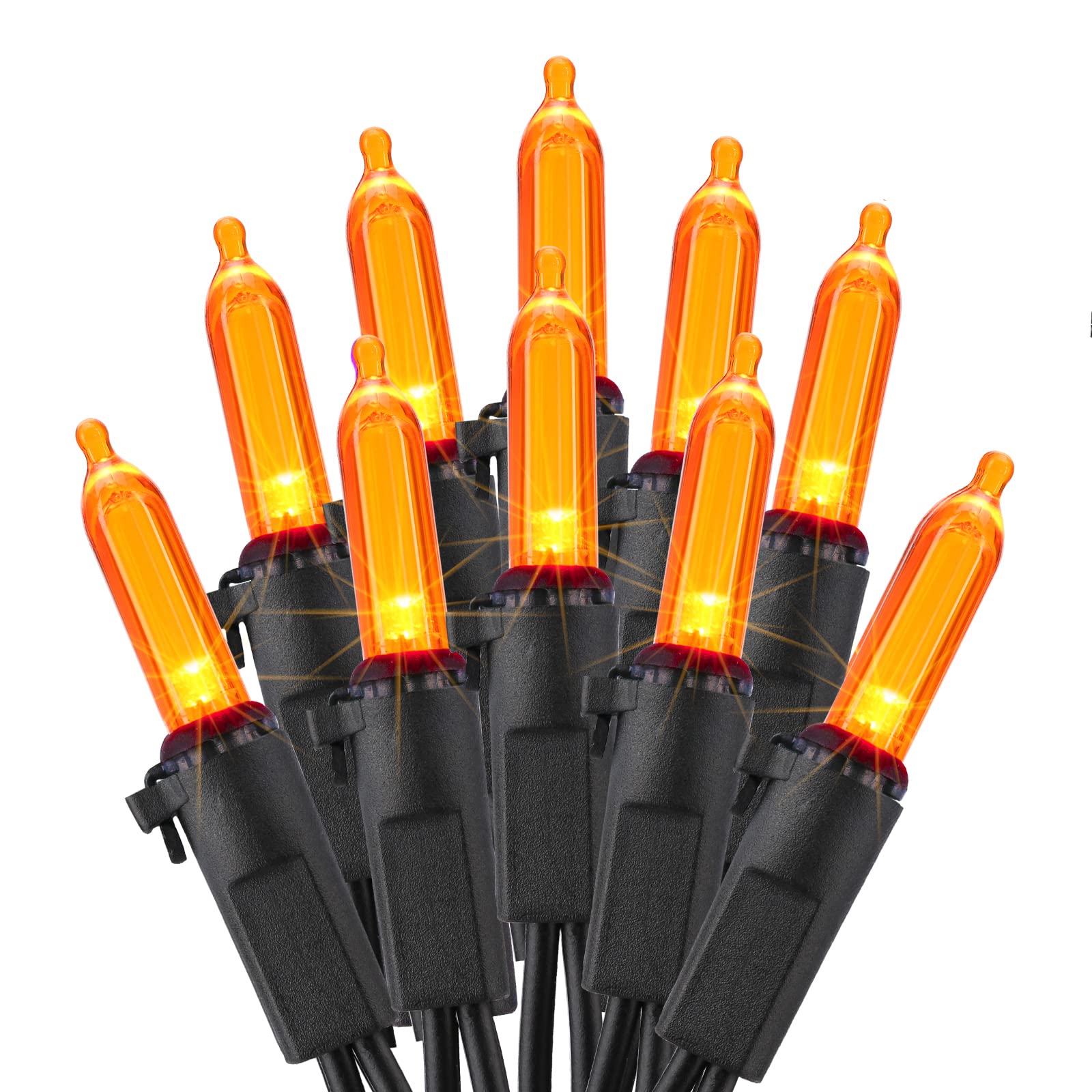 ODEETRONIC 33ft 100 LED Orange String Lights, Waterproof Indoor/Outdoor, Black Wire, UL Certified Halloween Decor