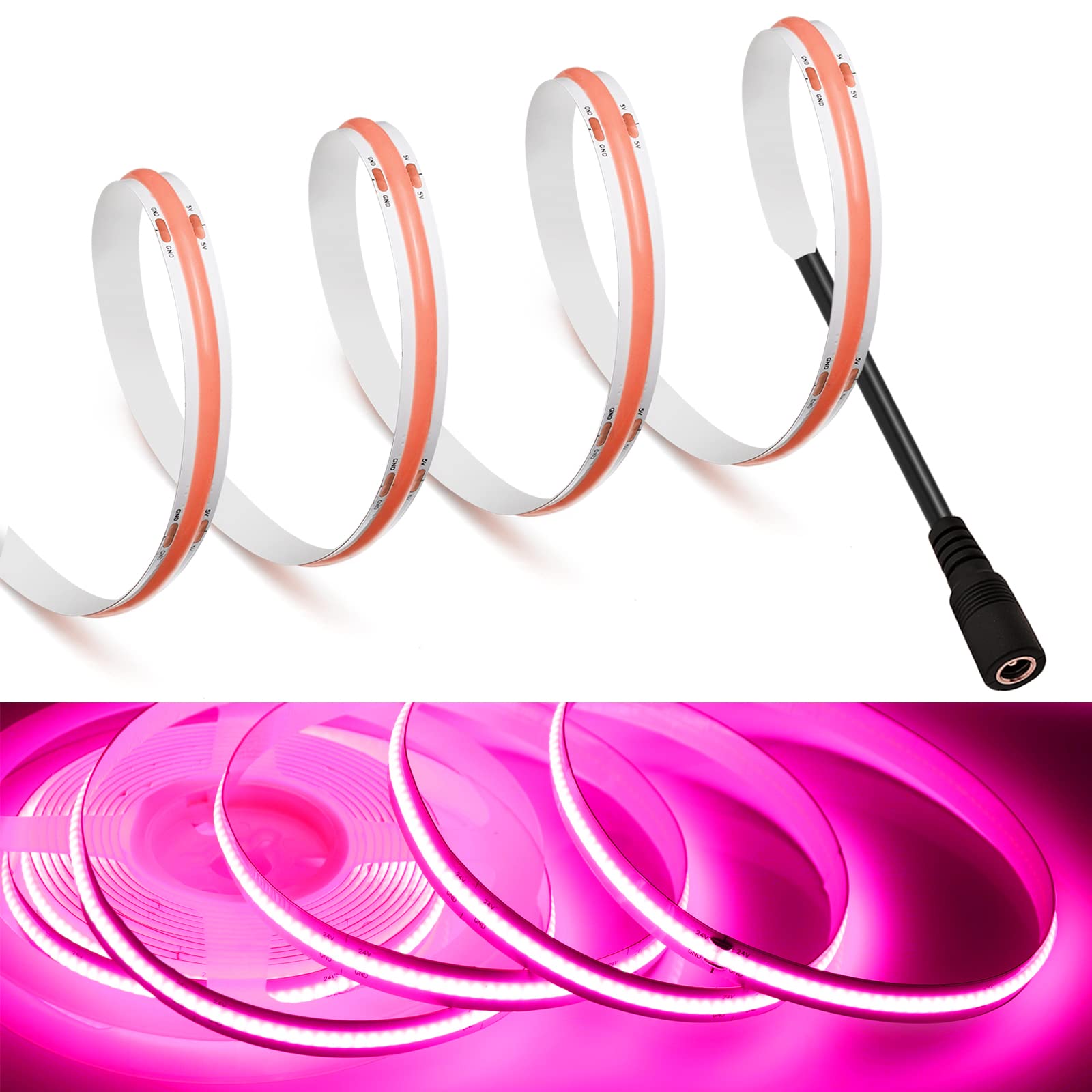 MDee COB LED Strip Lights 3.28ft DC12V Flexible Tape 800LM/m 320 LEDs/m Pink