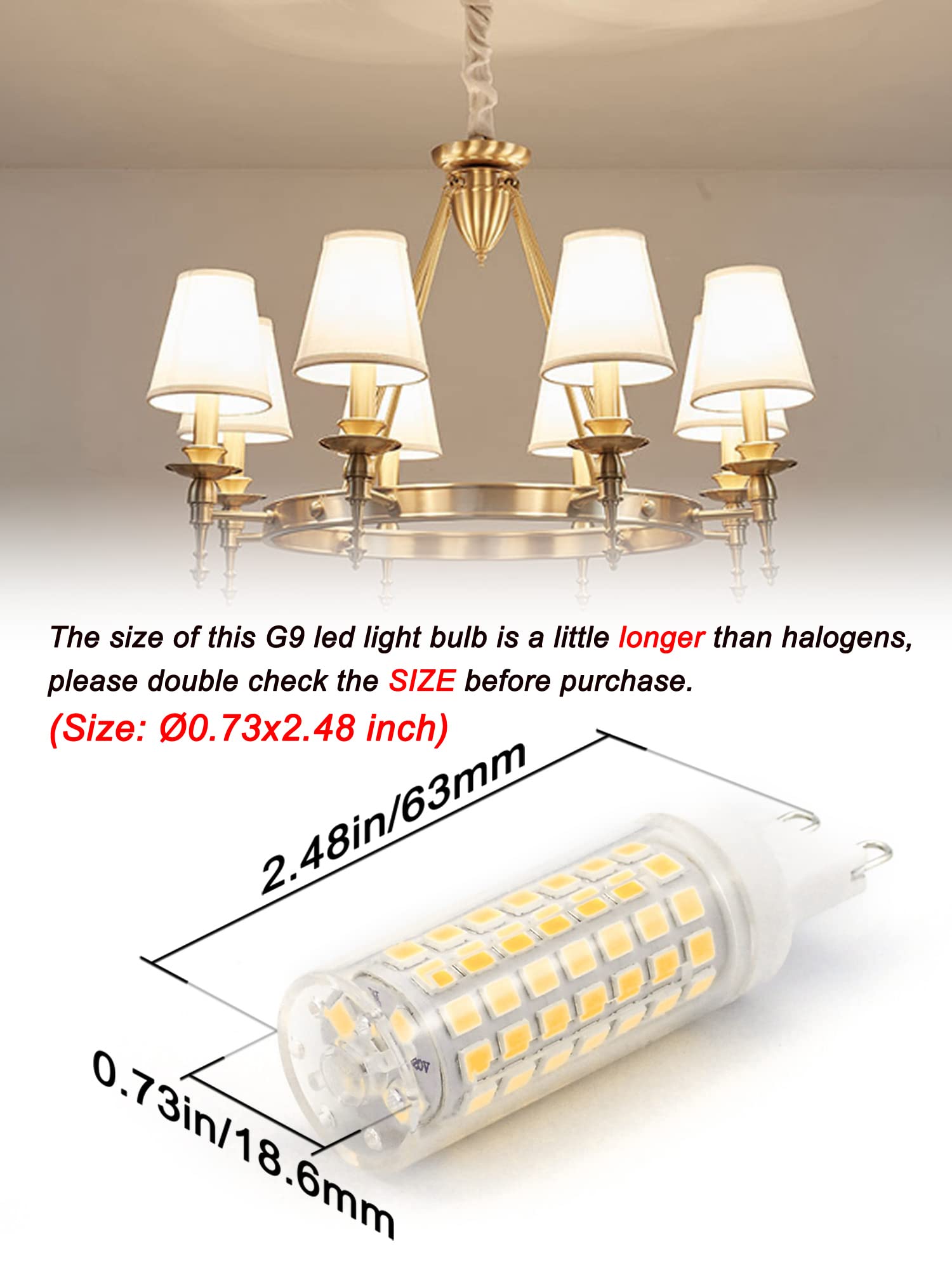 Ziomitus G9 Dimmable Led Bulbs 6W 4000K Natural White, 600Lm, 5-Pack, Halogen Replacement For Chandelier Lighting