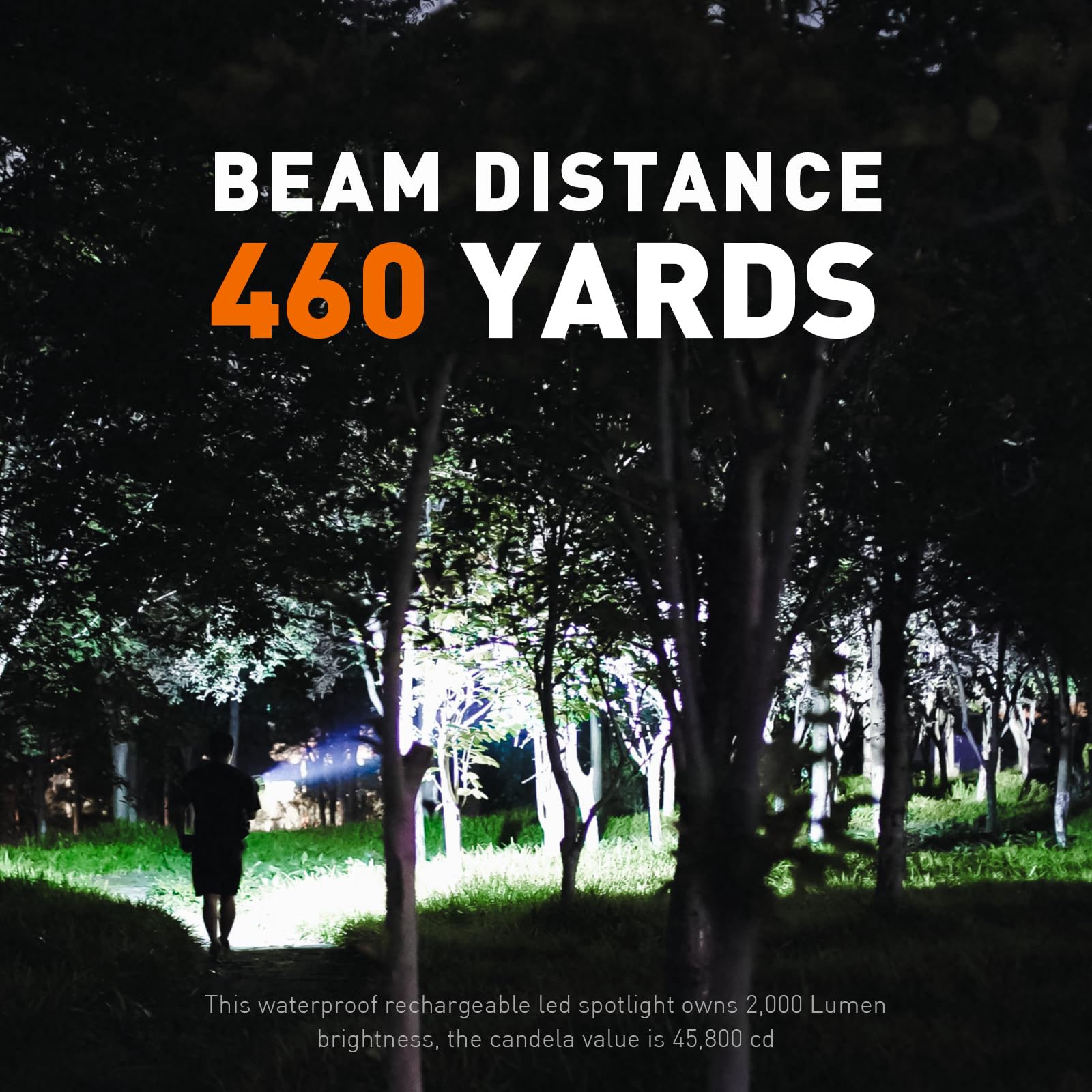 Goodsmann Spotlight Rechargeable Led Spot Light Flashlight 2000 Lumen Waterproof Handheld Lights Portable Spotlight Rechargeable With Emergency Whistle 89203-01A