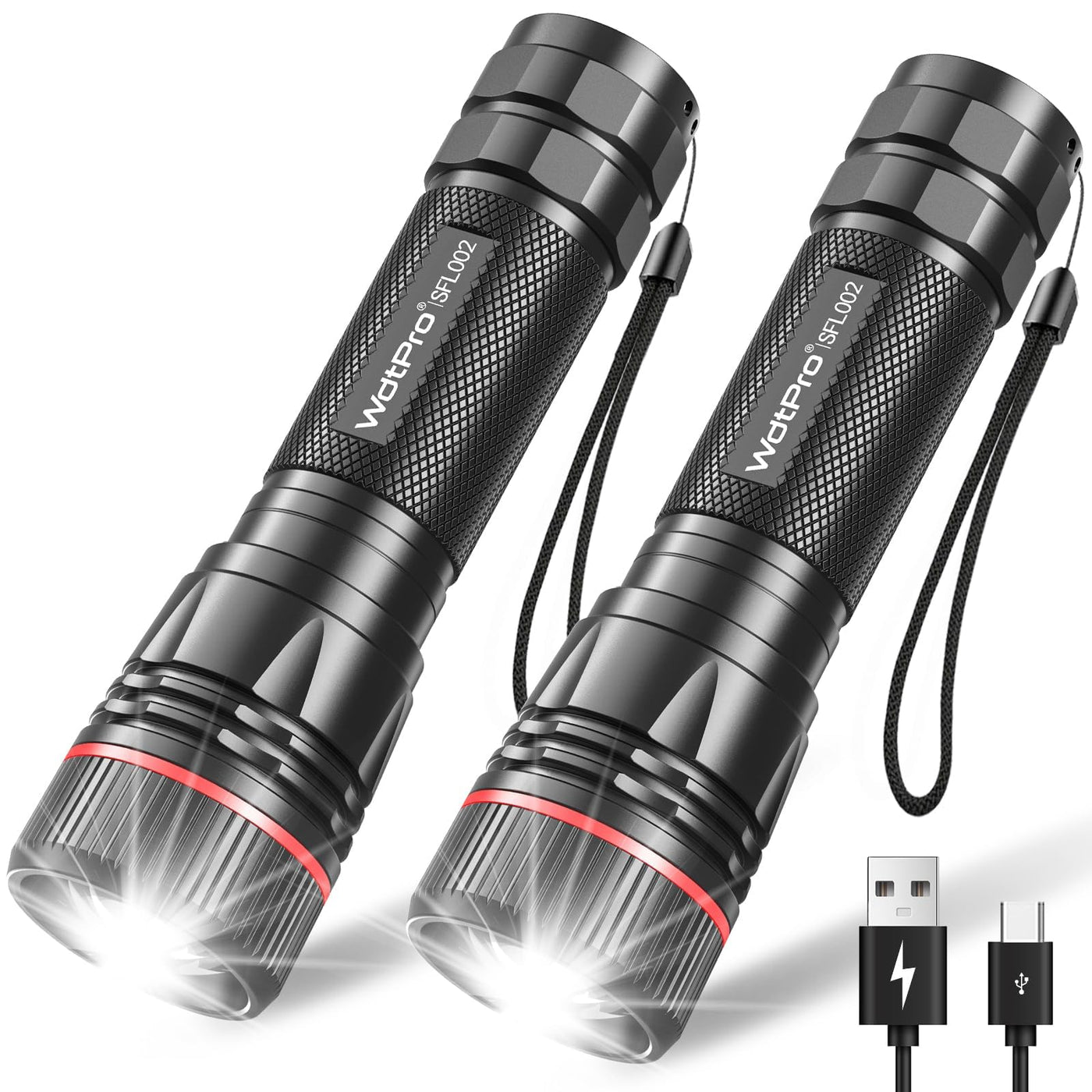 WdtPro Rechargeable Flashlights High Lumens, 2 Pack 10H Long Lasting Super Bright EDC Flashlight, LED Mini Tactical Flash Lights – Lightsdaddy