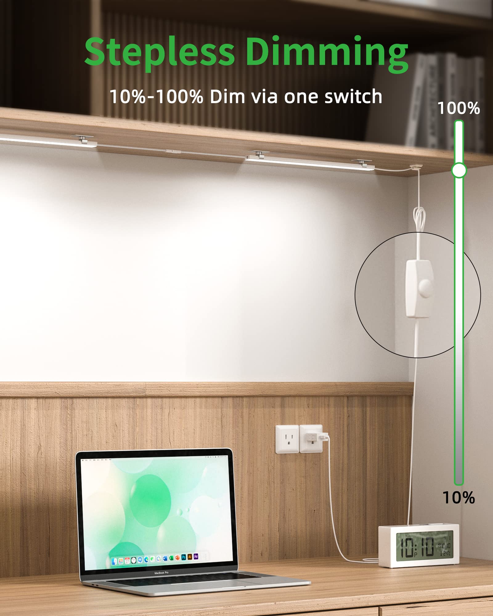 Vovamo Plug-in Under Cabinet Lighting, Dimmable LED Lights, 12 Inch, 2 Pack, Cool White, Model YQ-CGD-2C