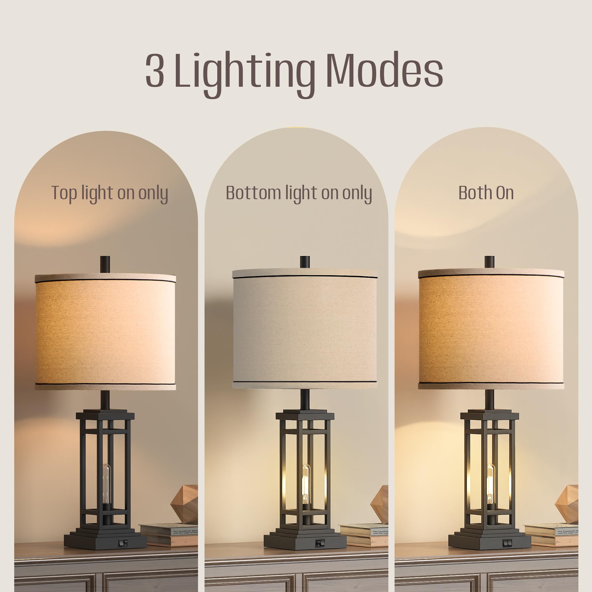 ROTTOGOON 27.5in Farmhouse Table Lamp, Metal, USB C & A Ports, Black, Model ROLP380AB1