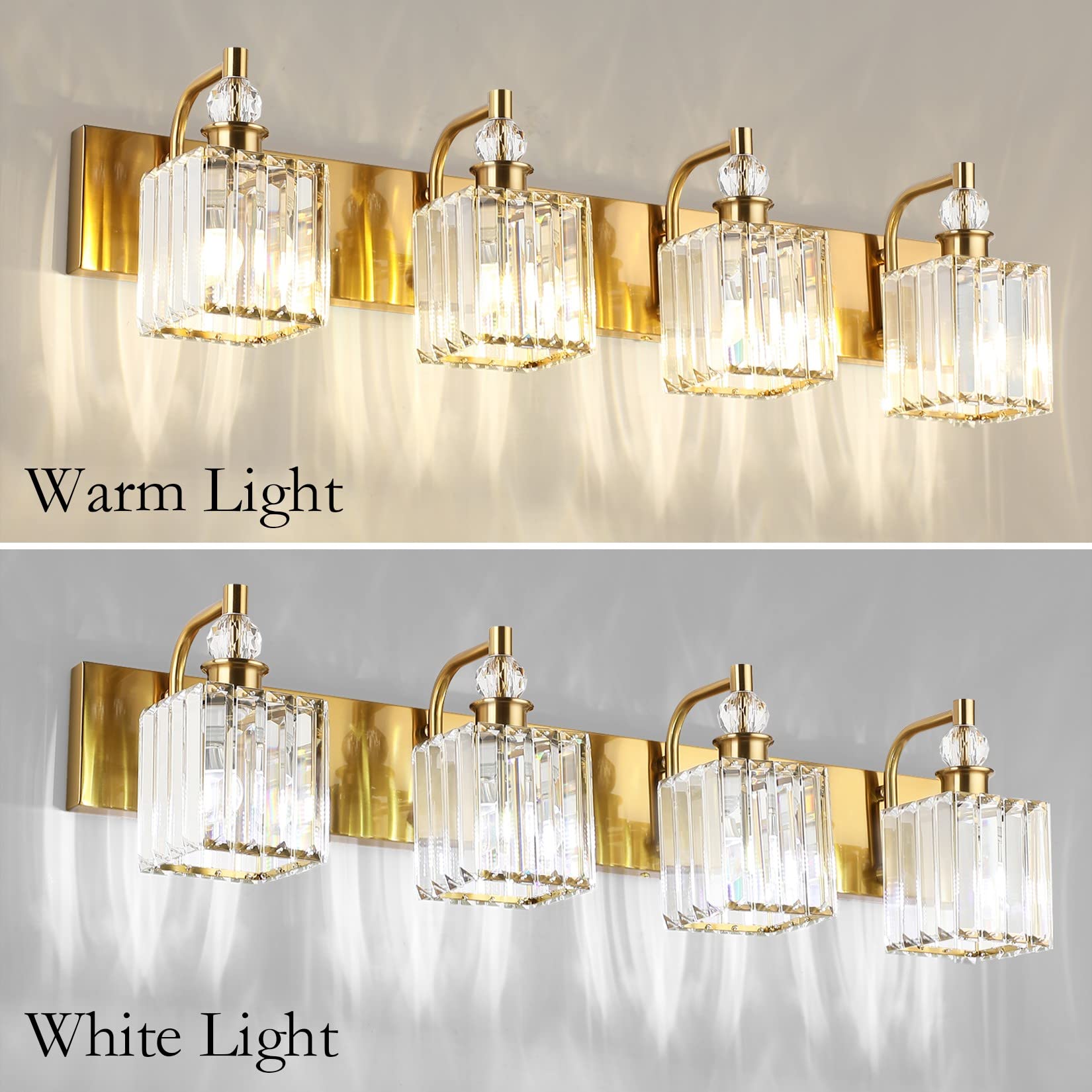 Ralbay Crystal Gold Vanity Lights 4-Lights Metal 31.5in  Square-Brass Model 8606