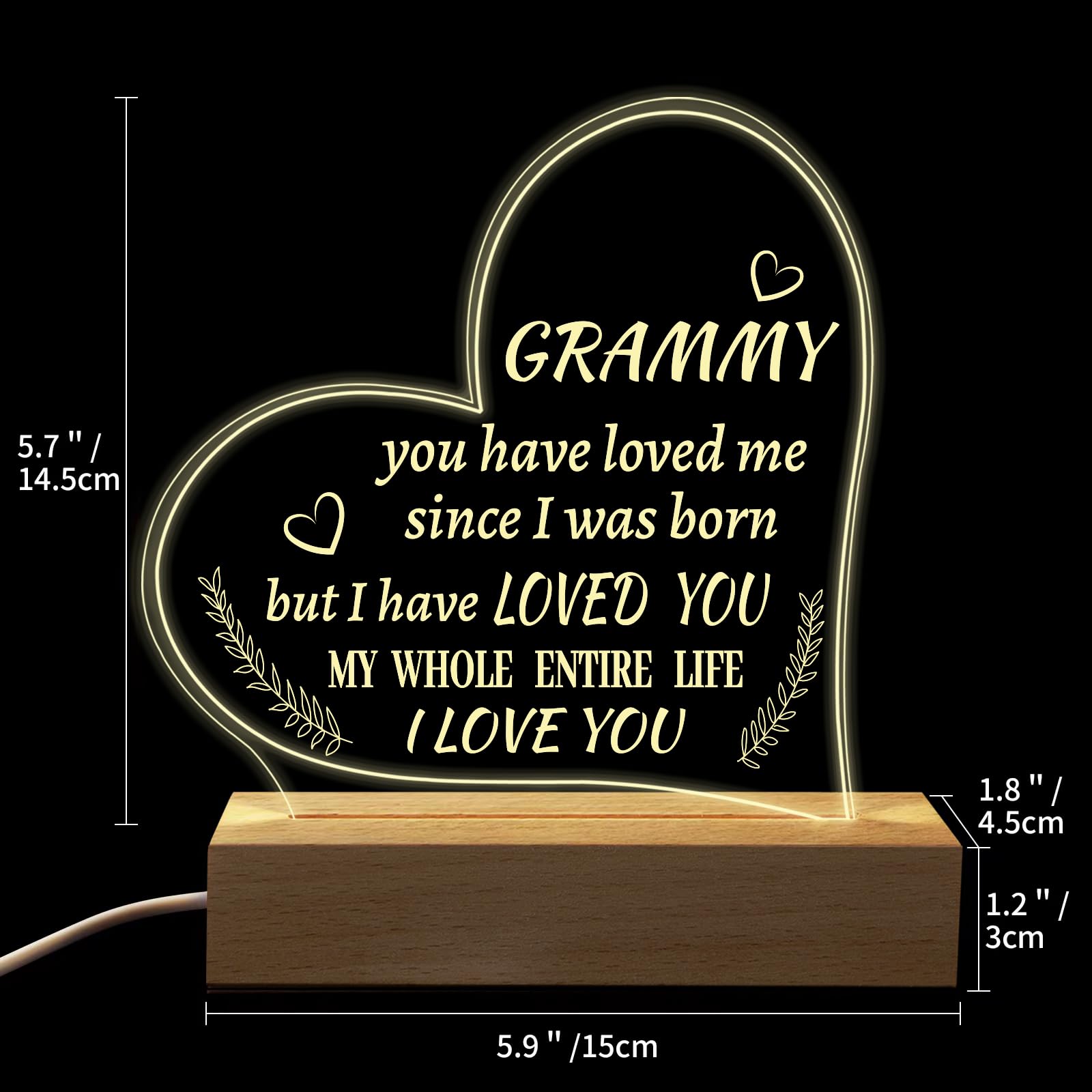 Hiipeenow Grammy Gift Ideas, Acrylic Engraved Night Light 15 * 19Cm Presents, Valentines Day Birthday Christmas Mothers Day Gift