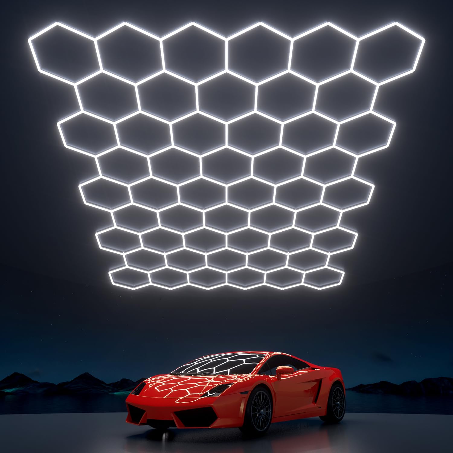Litezone Hexagon Garage Lights: 1295W 185 Pack 50 Grids LED Garage Lights - Easy Install 6500K Super Bright Honeycomb Light for Warehouse  Car Detailing Shop  Exhibition Hall  Gym