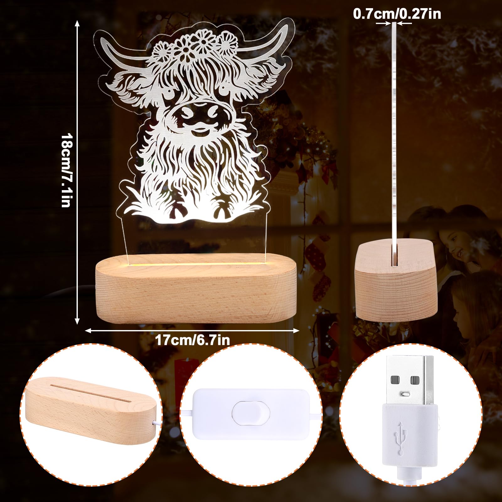 Dreyoo Night LED Light Acrylic Cute Nursery Night Lamp Christmas Bedside Lamp Decor Funny Animal Gifts for Girls Boys Teens(High