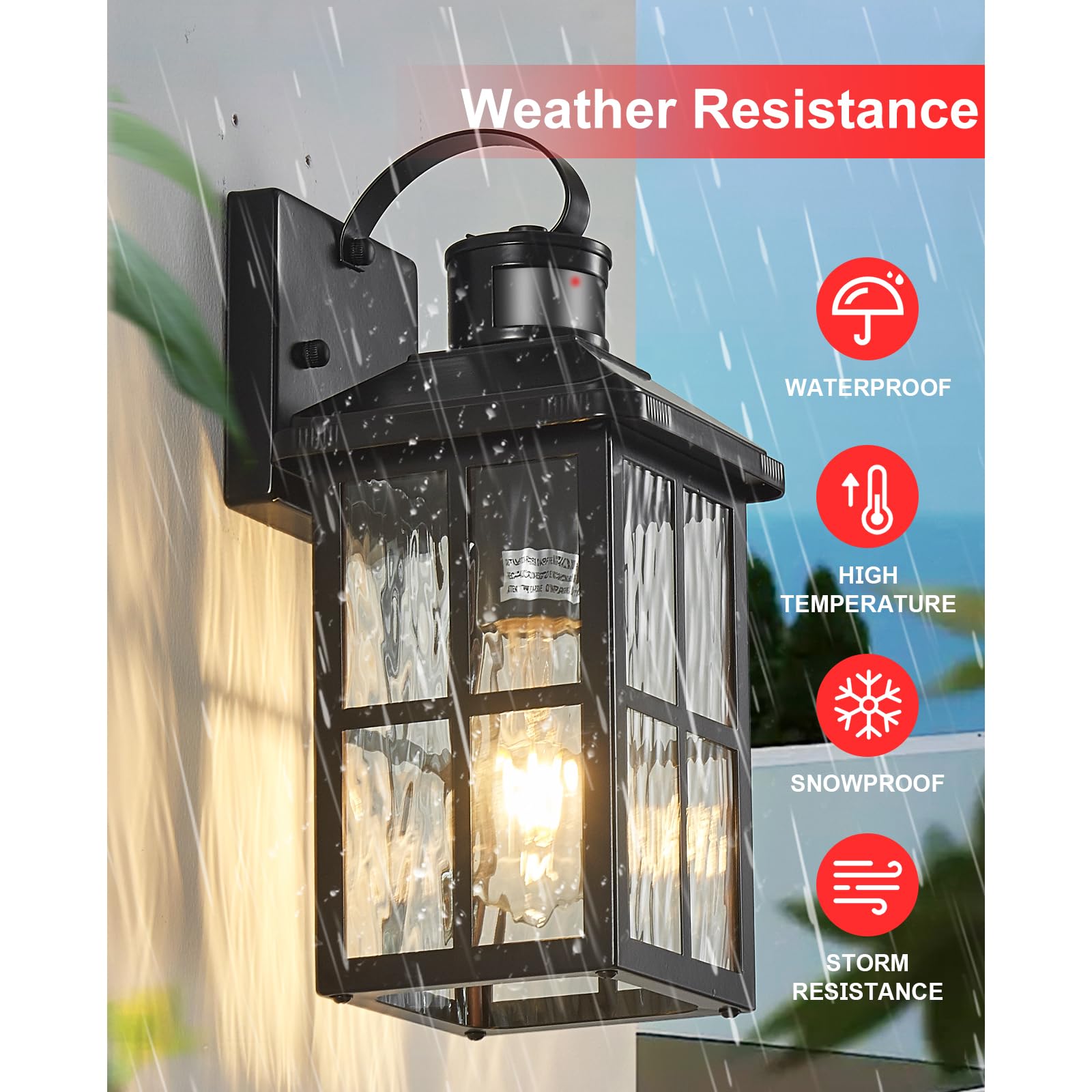 YJXGDIL Outdoor Porch Lights with Remote Control, Motion Sensor, 3 Lighting Modes, 2 Pack, Black, Metal, Model H2001-2B-RW