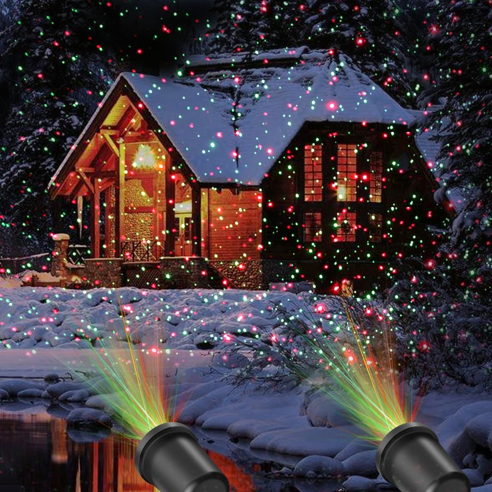 COOWOO Christmas Laser Light Projector, 2 Pack, Waterproof Red and Green Laser Lights, Model PN-RG130