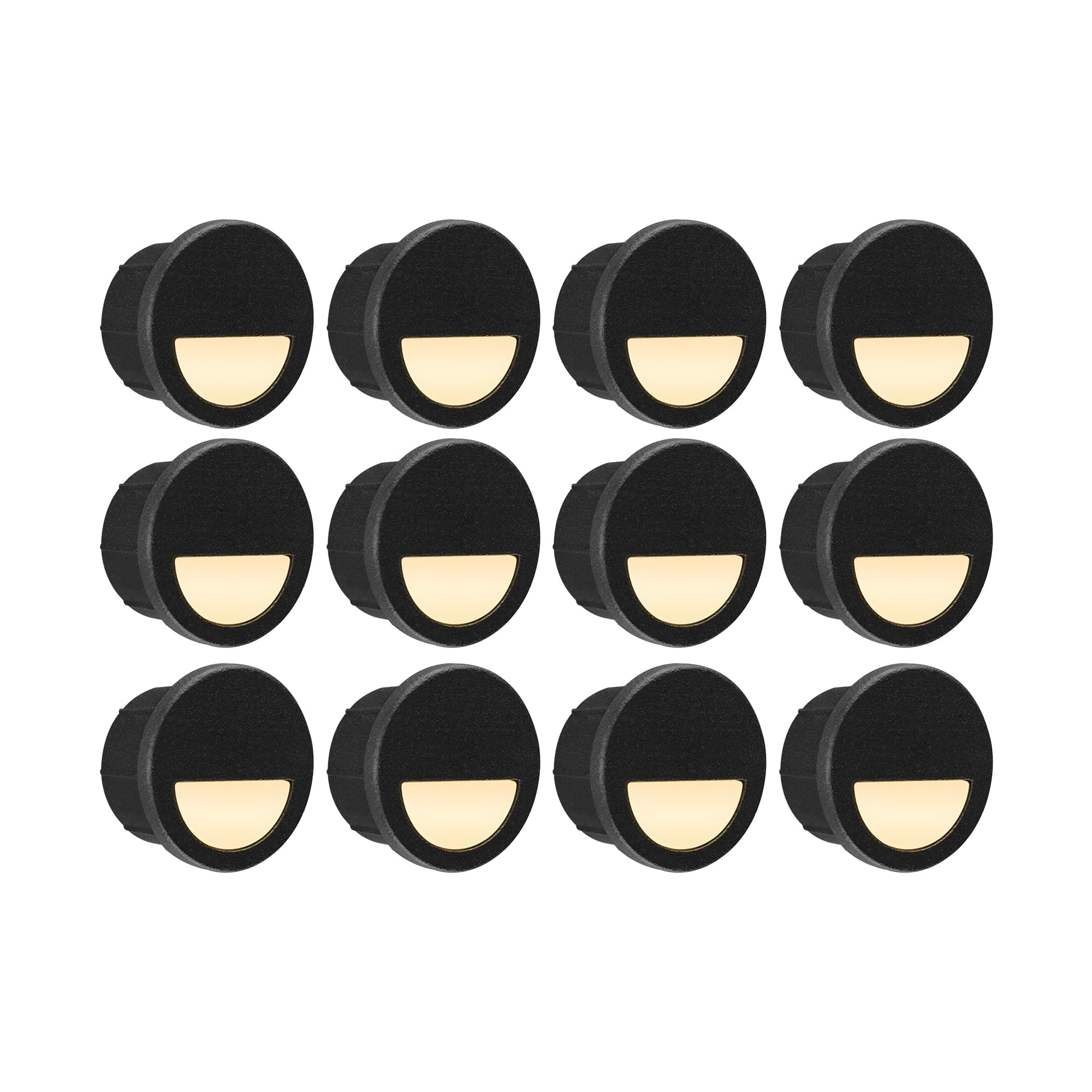 GKOLED 12 Pack Recessed Low Voltage LED Step Riser Light  Diameter 1  Mini Size Landscape Lighting for Outdoor Deck Stair Railing Post  12V 3000K  Die-cast Aluminum  Black Powder Coated  UL-Listed-Like New