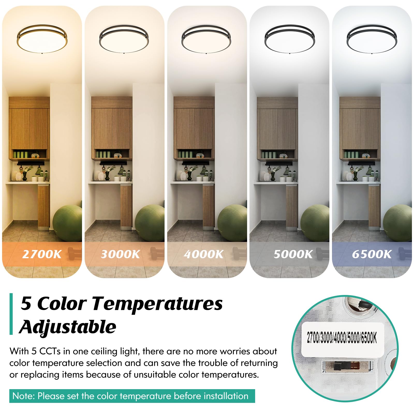 Led Flush Mount Ceiling Light Fixture 2Pack, Dimmable 5Cct Selectable 2700K Warm White-6500K Super Bright Daylight White, 16 Inc