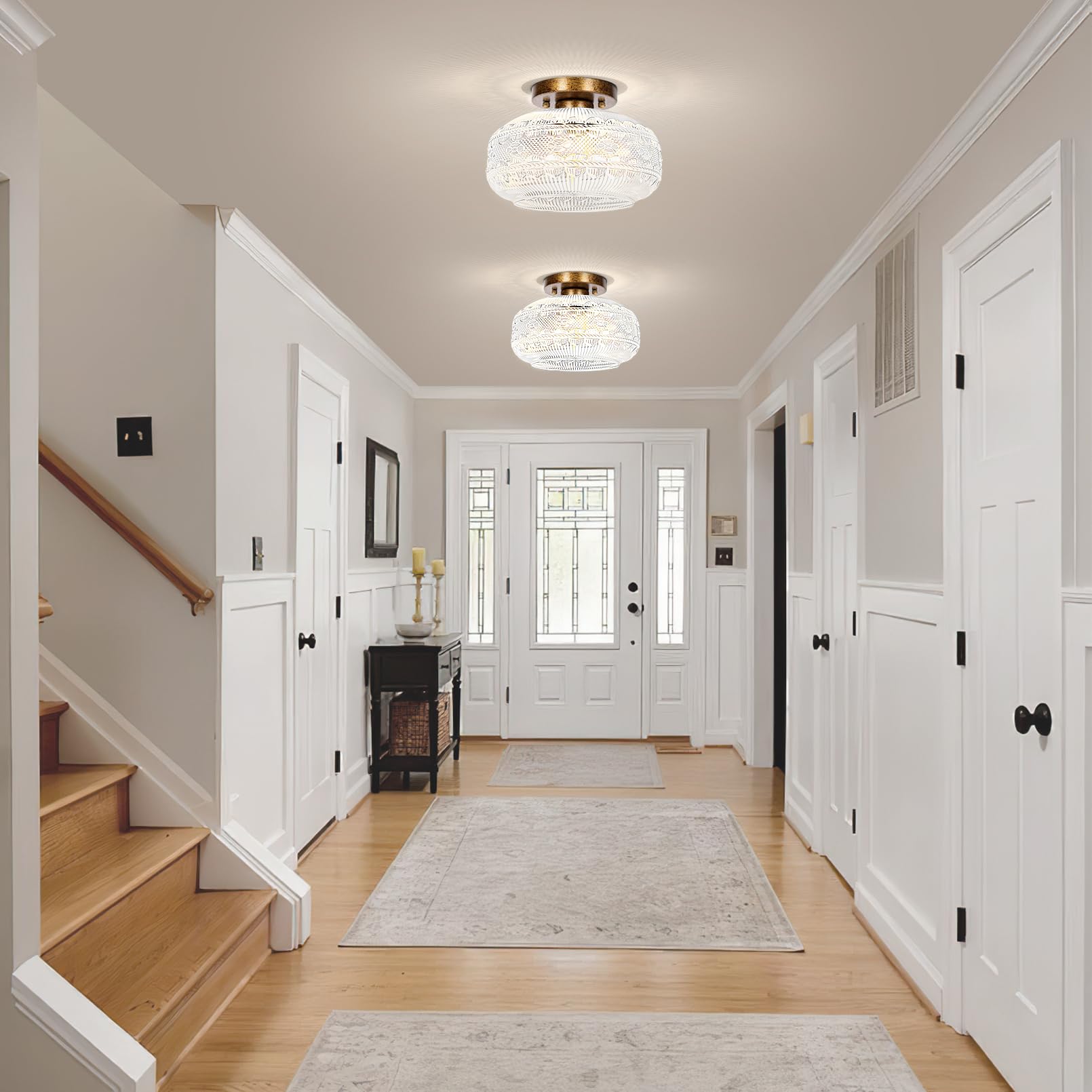 Apoto Semi Flush Mount Ceiling Light Fixture Antique Bronze,Globe Glass Hallway Light Fixtures Ceiling Light,Close To Vintage Ki