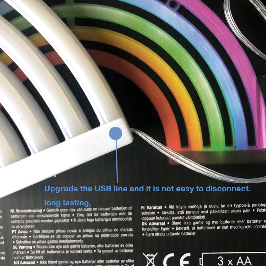 QiaoFei Rainbow Neon Night Light for Kids, LED Wall Decor, Battery/USB Operated, Rainbow Color, Size: Rainbow5