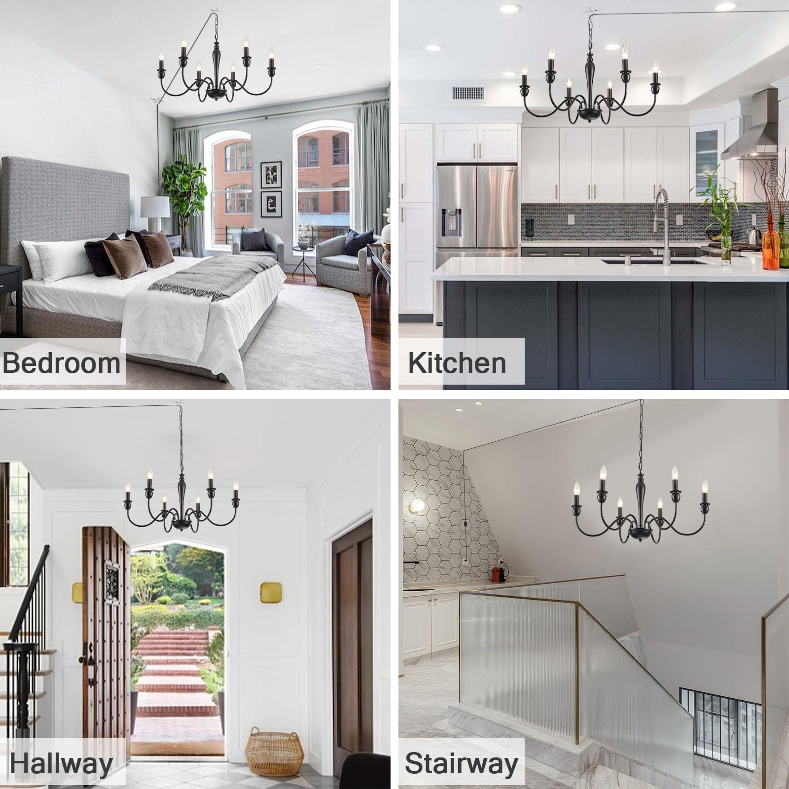 Lxwnyy Plug In Chandelier With Long Cord 15.1Ft, 6 Lights Farmhouse Light Fixtures Hanging Lights With Plug In Cord, Black Plug