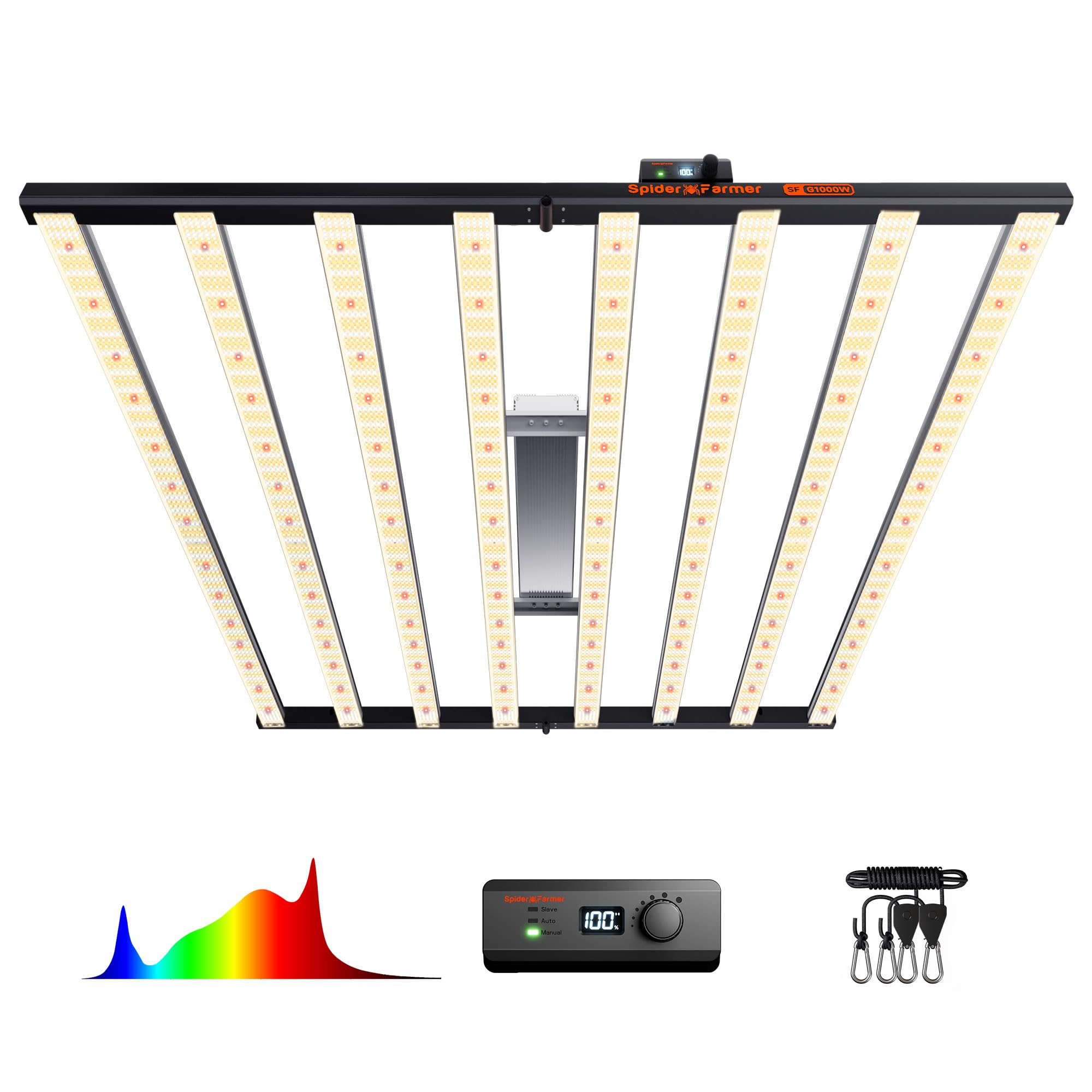 Spider Farmer 2024 G1000W Commercial Grade Cost-Effective 1000W Led Grow Lights For 4X4Ft/5X5Ft Coverage Full Spectrum Dimmable Daisy Chain Vertical Farming Co2 Bar Led Growing Lamp