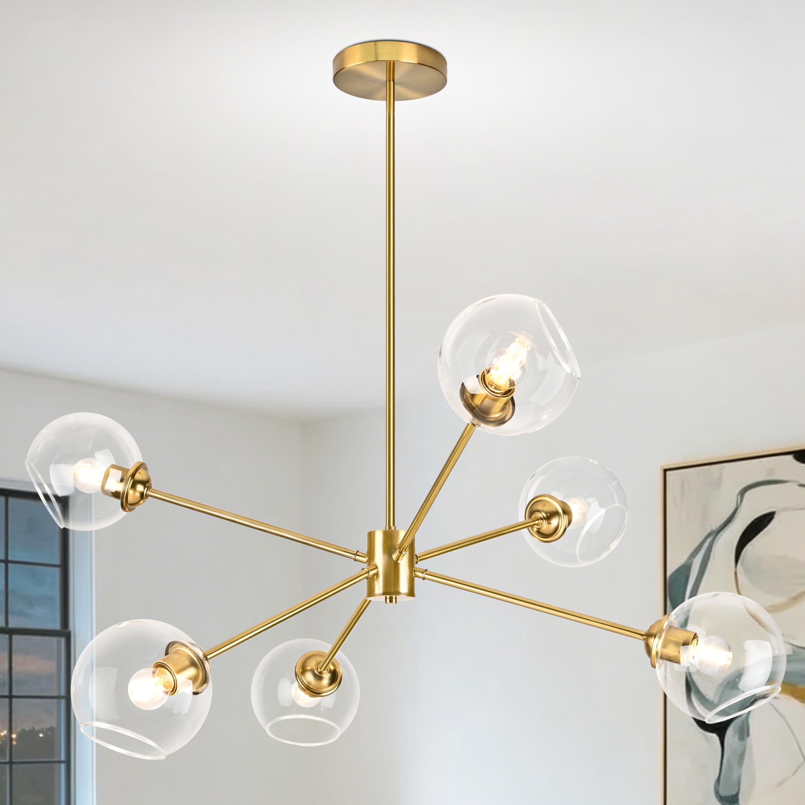 KoKo&Yukina 6-Light Globe Sputnik Chandelier Modern Gold Sputnik Chandelier Mid Century Pendant Light Gold Finished with Clear G