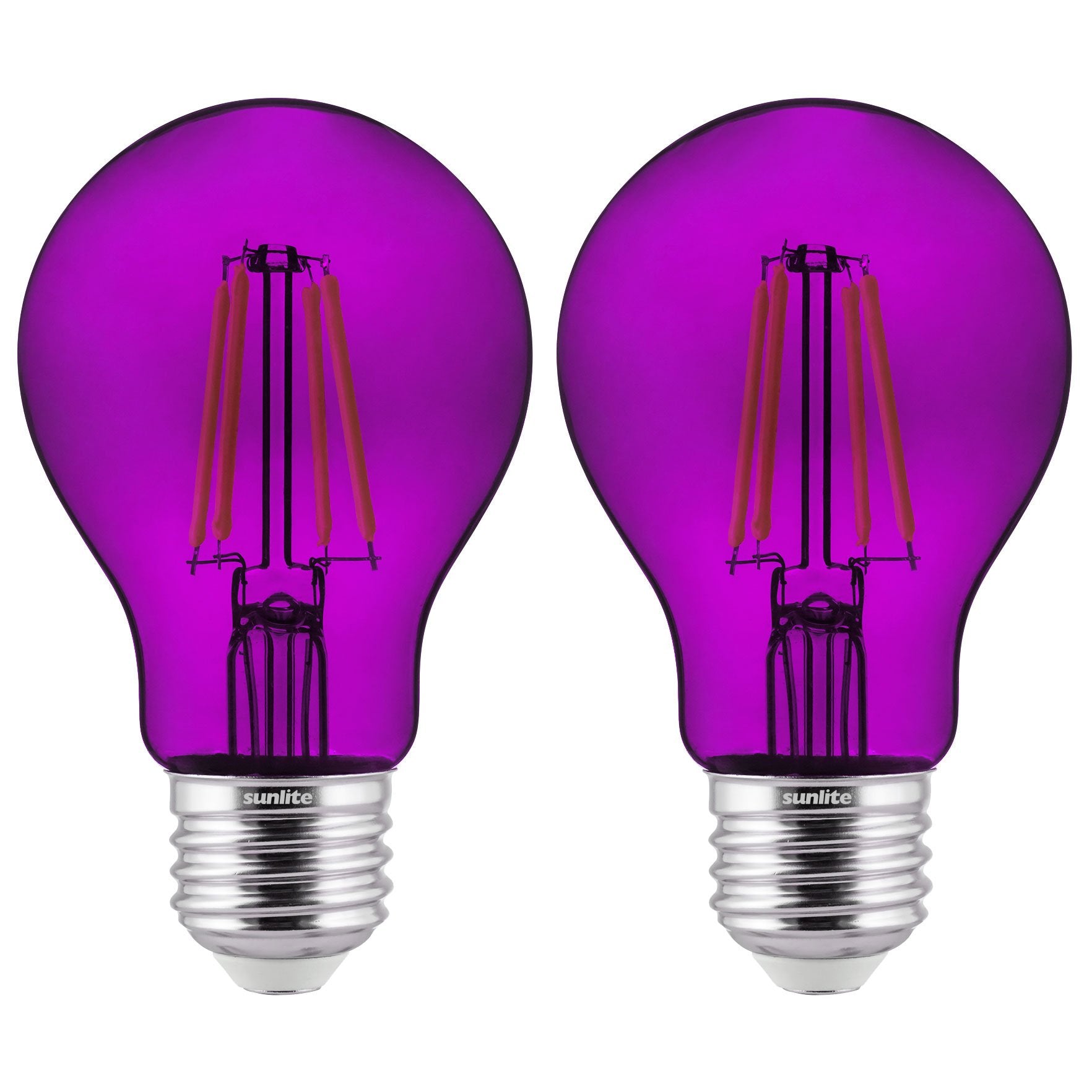 Sunlite LED Colored Filament A19 Light Bulb, 4.5W, Medium E26 Base, Dimmable, 2 Count, Purple, Model 81081
