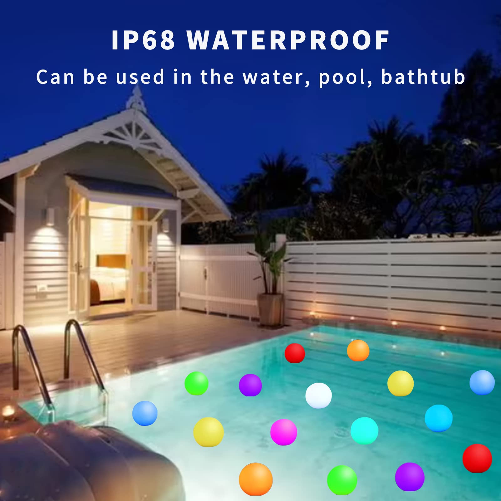 Borelor Floating Pool Lights, 3-Inch USB Rechargeable Globe Lamp, IP68 Waterproof, 16 Color, 6 Pack, Multicolor