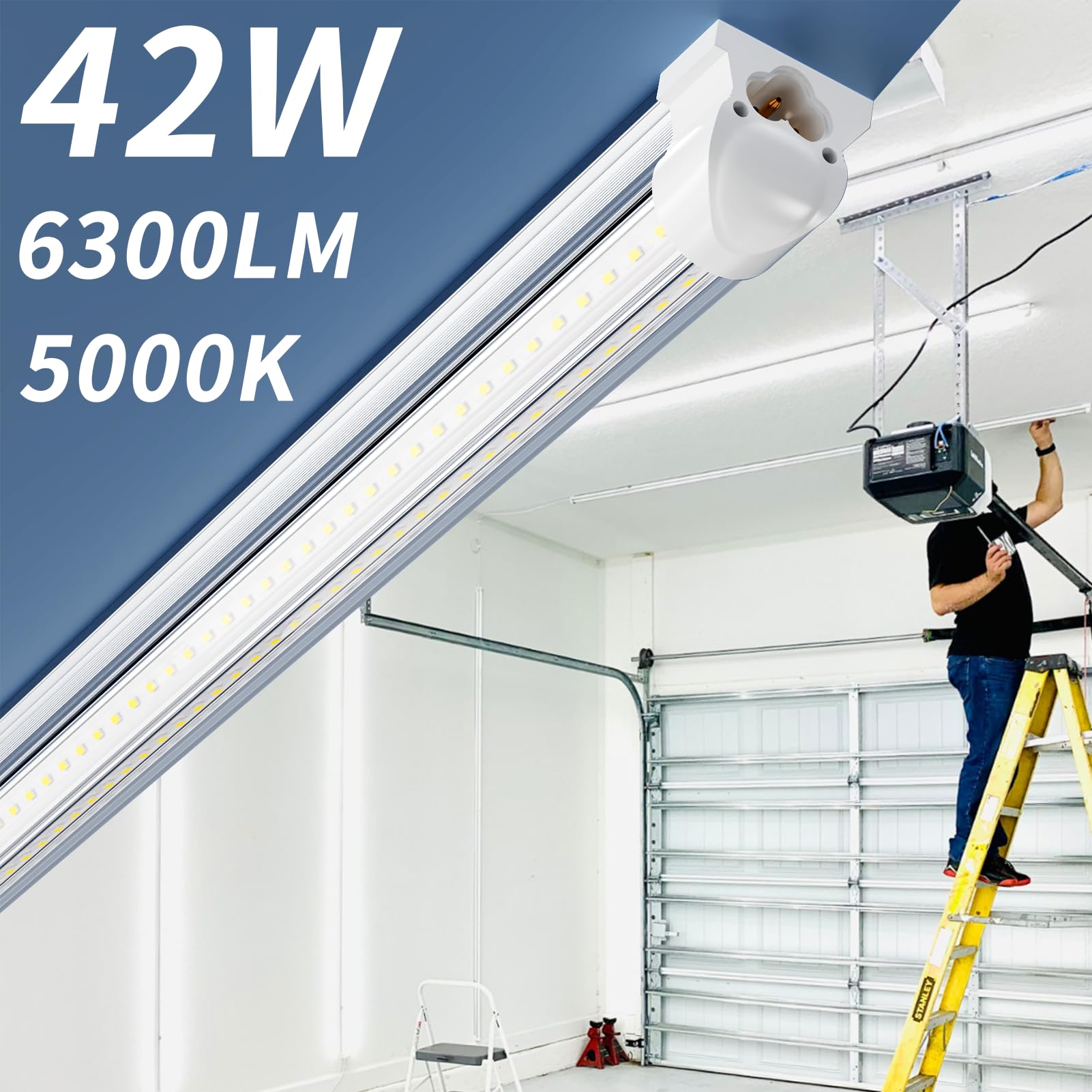 Suslum 2-Pack 4Ft T8 Led Shop Light, 42W 6300Lm 5000K Daylight, Linkable With Plug Shop Lights For Garage Ceiling Workshop Comme