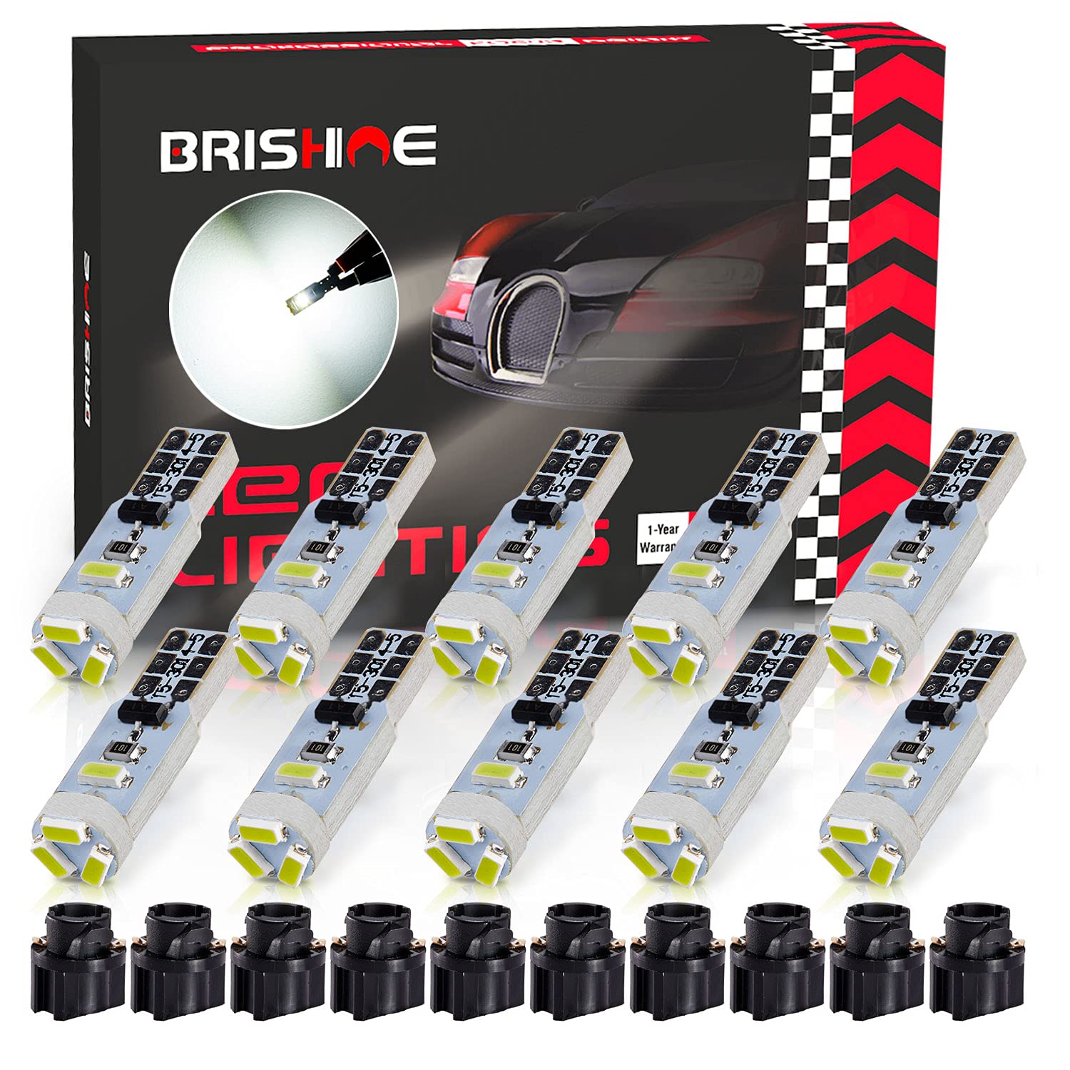 Brishine T5 37 74 2721 Led Bulbs Xenon White With Twist Lock Socket, Canbus Error Free Pc74 Pc37 882 Dashboard Instrument Panel 