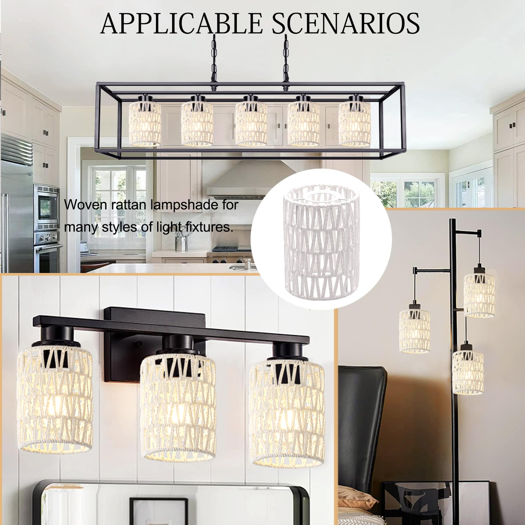 Giutna 3-Pack Boho Rattan Lamp Shades, 6.3''H X 4.9''D Woven Small Lamp Shade Replacement, 1.63In Fitter Farmhouse Pendant Light