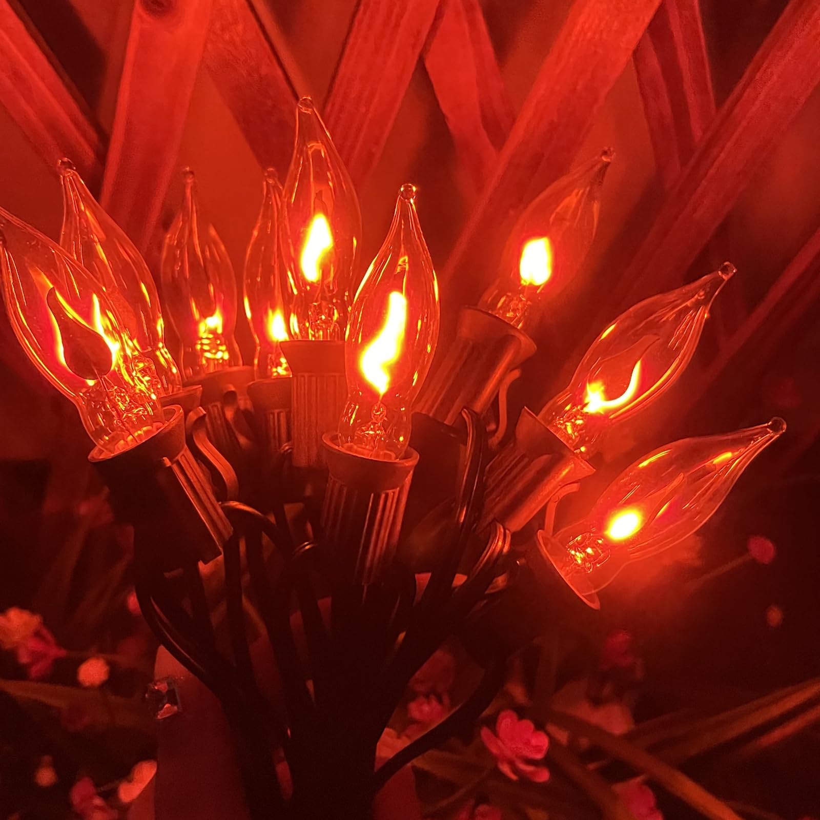 Romasaty C18 Halloween Flicker Flame String Lights, 10FT, Orange Glow, 10 Light, Black Wire