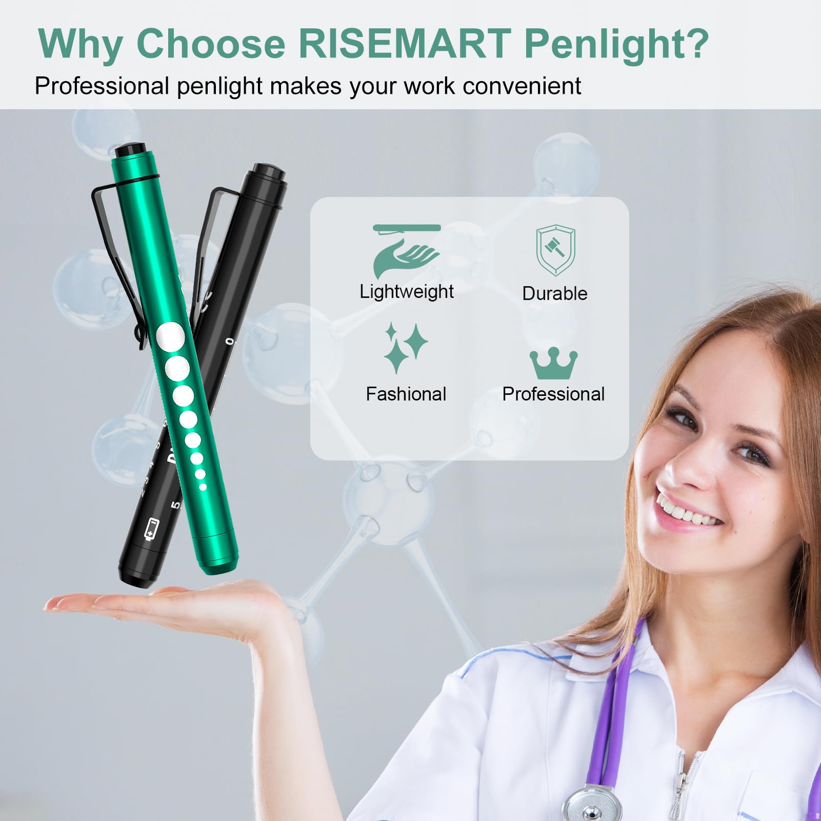 Risemart Pen Light, Nurse Led Medical Penlight With Pupil Gauge For Nursing Students Doctors, Warm/White Light, Pen Lights For N