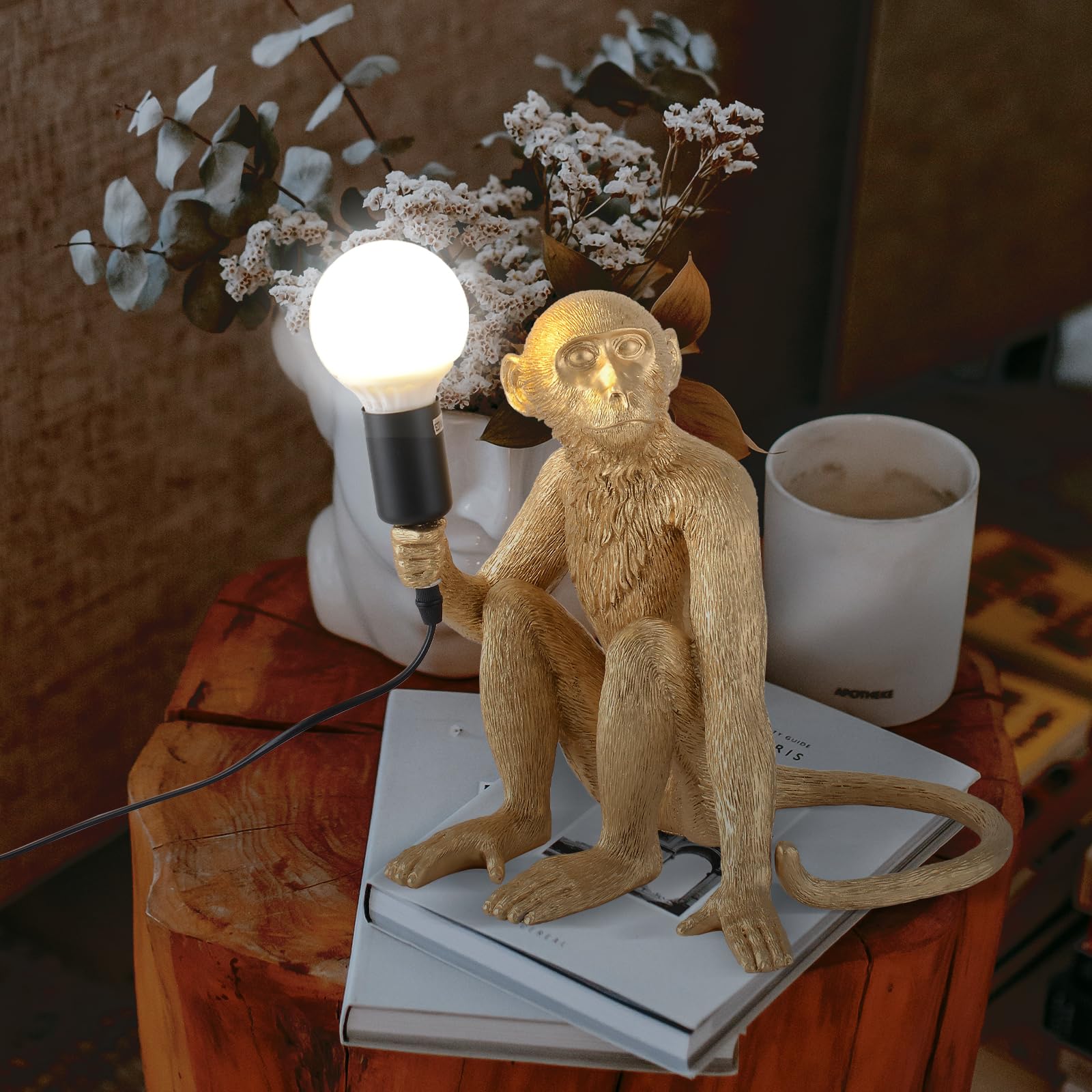 CHABEI Modern Resin Monkey Table Lamp, LED Bedside Light for Home Decor, Living Room, Bedroom, Gold, Model TABLE MONKEY
