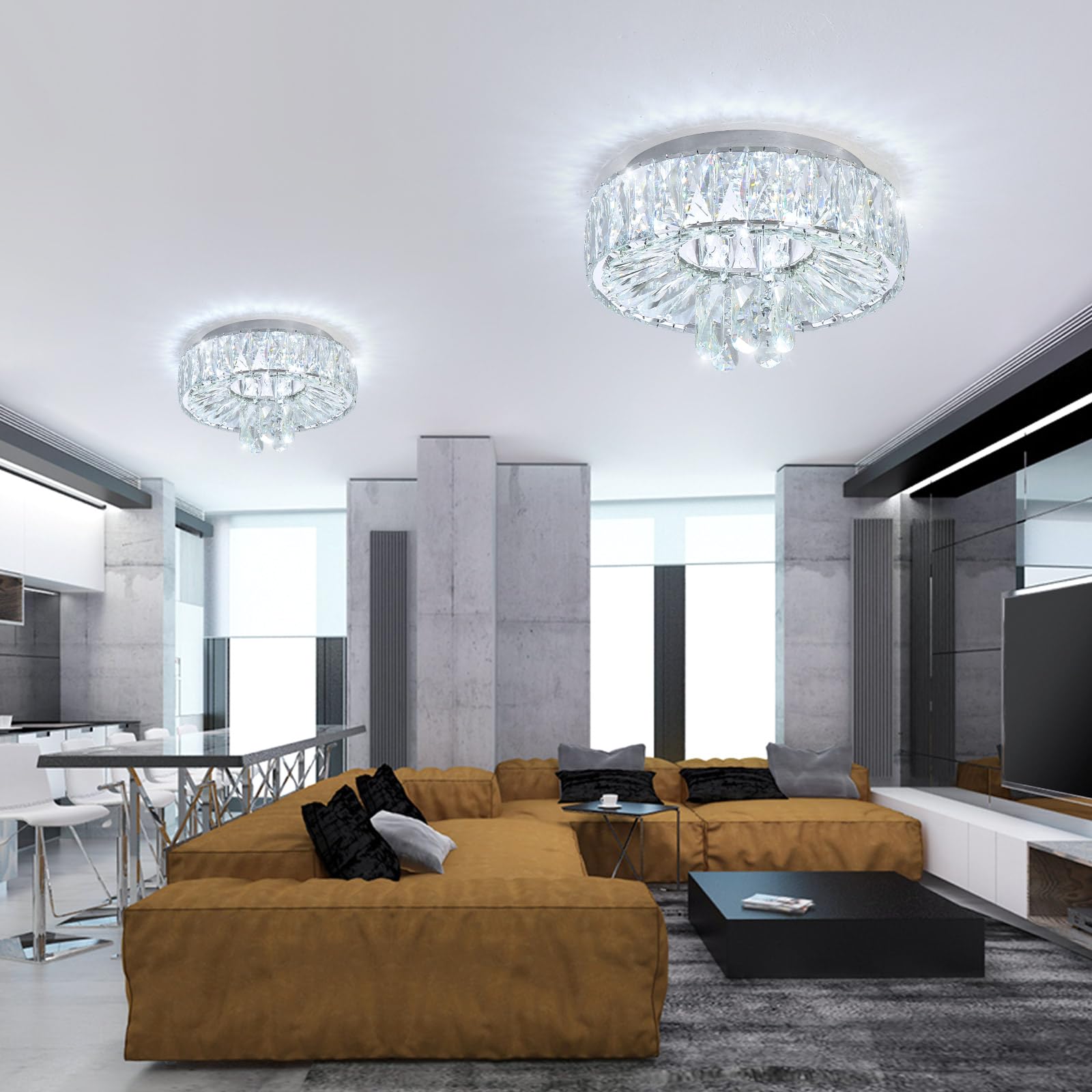 Dolria 53.7'' Modern Chandeliers Led Dimmable Crystal Flush Mount Ceiling Chandeliers For Living Room High Ceiling Entrance Foye
