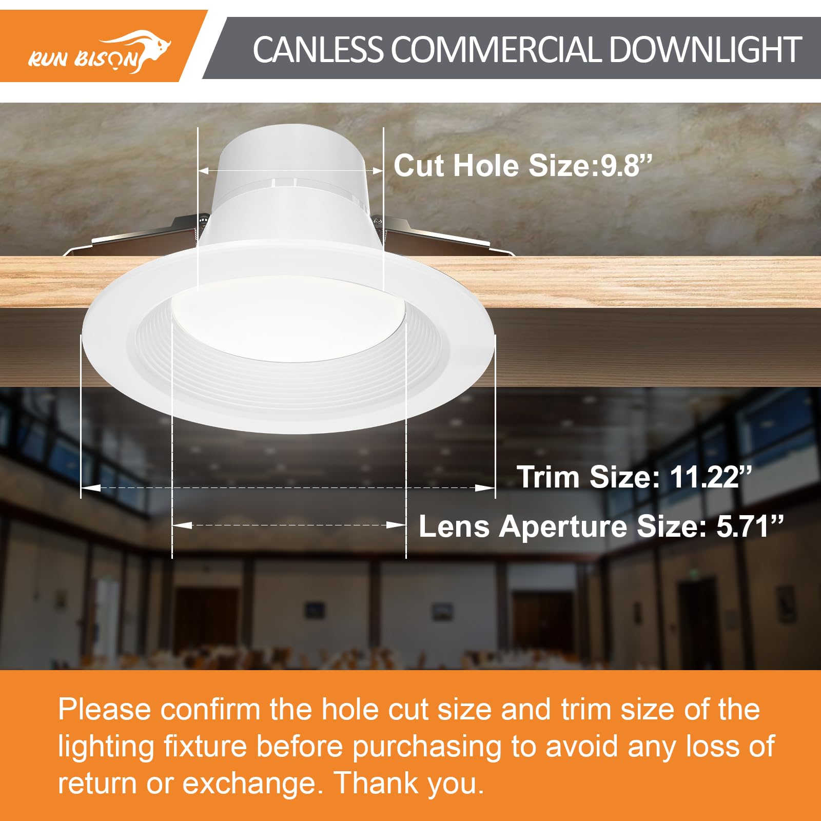Run Bison 10 Inch Recessed LED Downlight - 22/29/37.5W, 3 CCT 3000K-5000K, Dimmable, IC