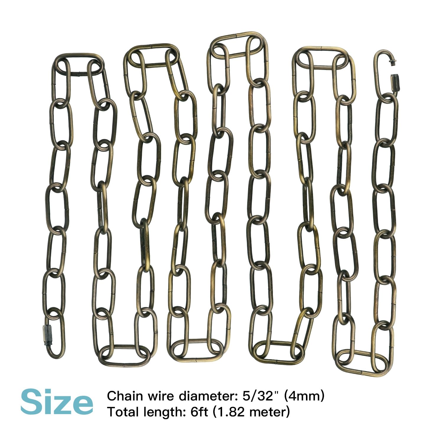 Helunsi Bronze Chandelier Chain - 6Ft Heavy Duty Iron Light Fixture Extension With Connection Link Lock