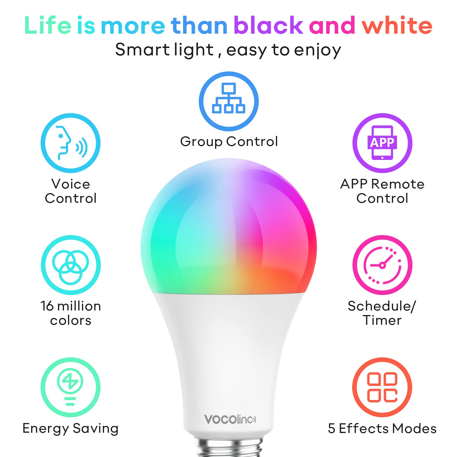 VOCOlinc Smart Light Bulb, WiFi LED, Full Color Changing, 850 Lumens, Dimmable, 2200K-7000K, A21, 9.