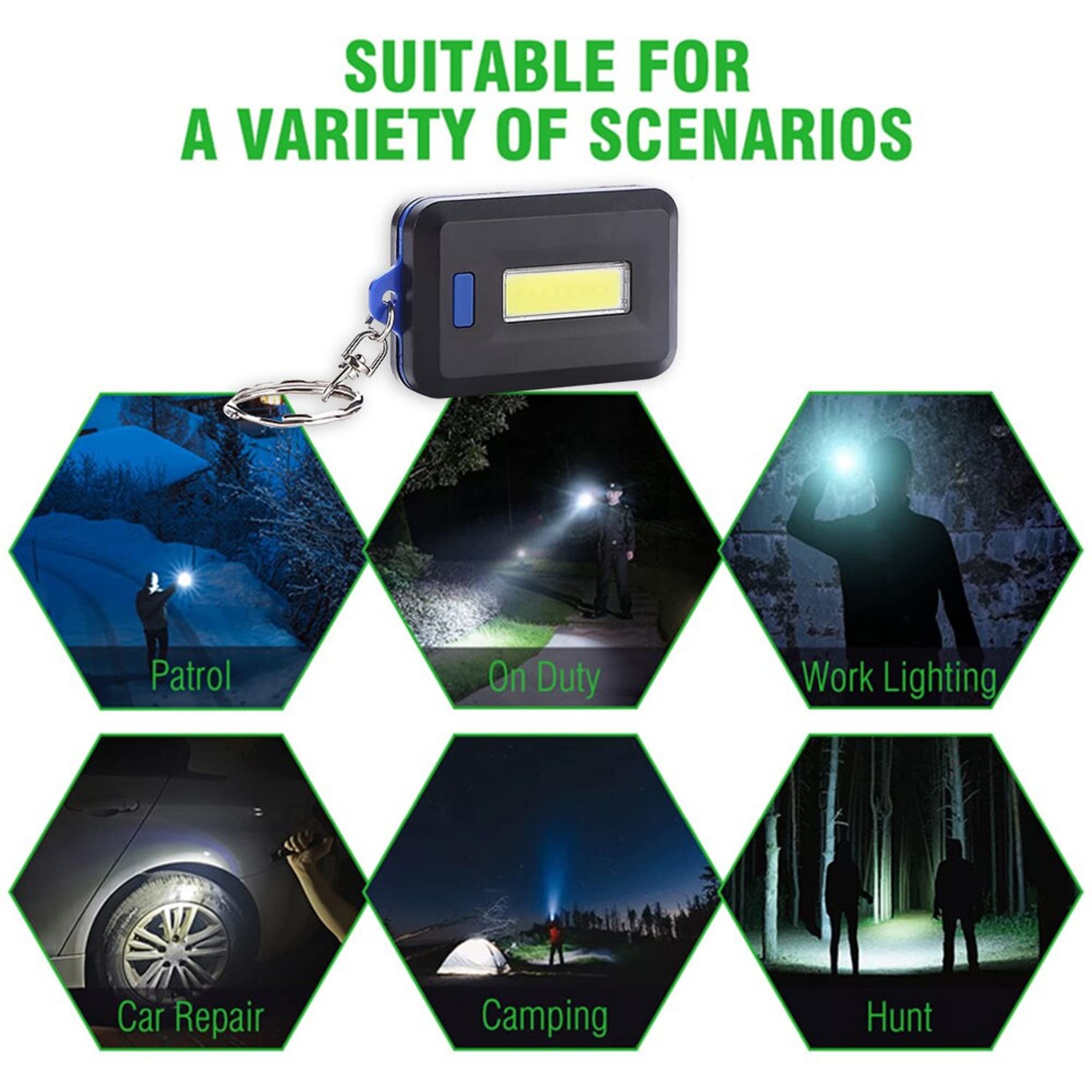 AUGEN Portable Mini COB LED Keychain Flashlight Outdoor Camping Climbing Light Lamp 3 Modes Torch Pocket Emergency Light Use Rug