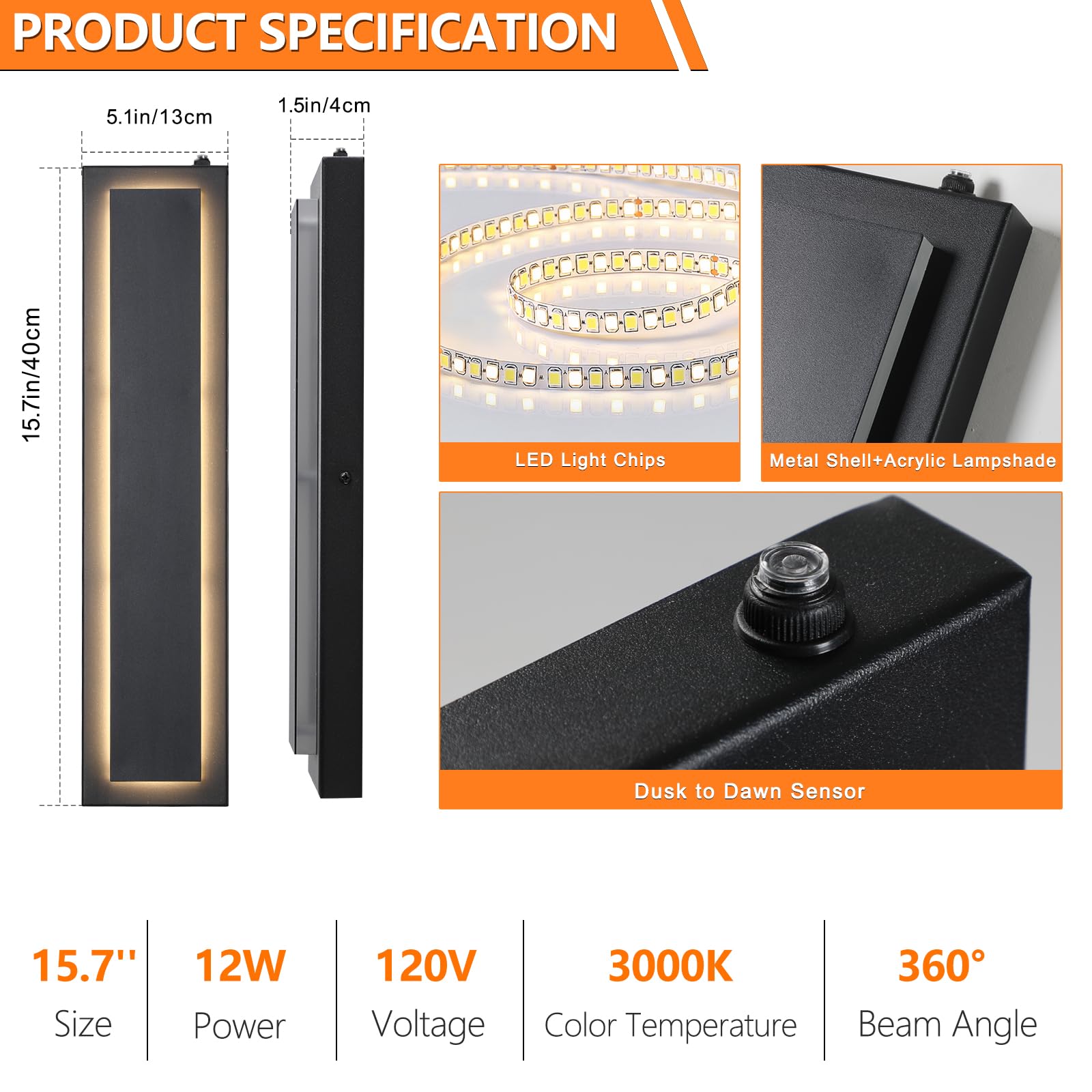 Tewei Led Outdoor Wall Sconce Dusk To Dawn Outdoor Lighting  Modern Exterior Lighting Fixtures Matte Black Led Exterior Wall Lights For House Front Porch  Warm White 3000K  2 Pack
