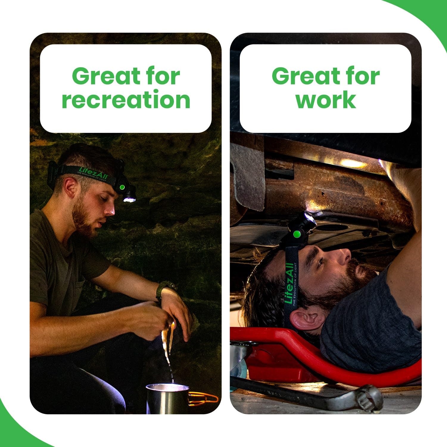 LitezAll LED Headlamp Work Light, 800 Lumen Adjustable Battery Powered Head lamp with 3 Modes, Weather Resistant Head Lamps Flas