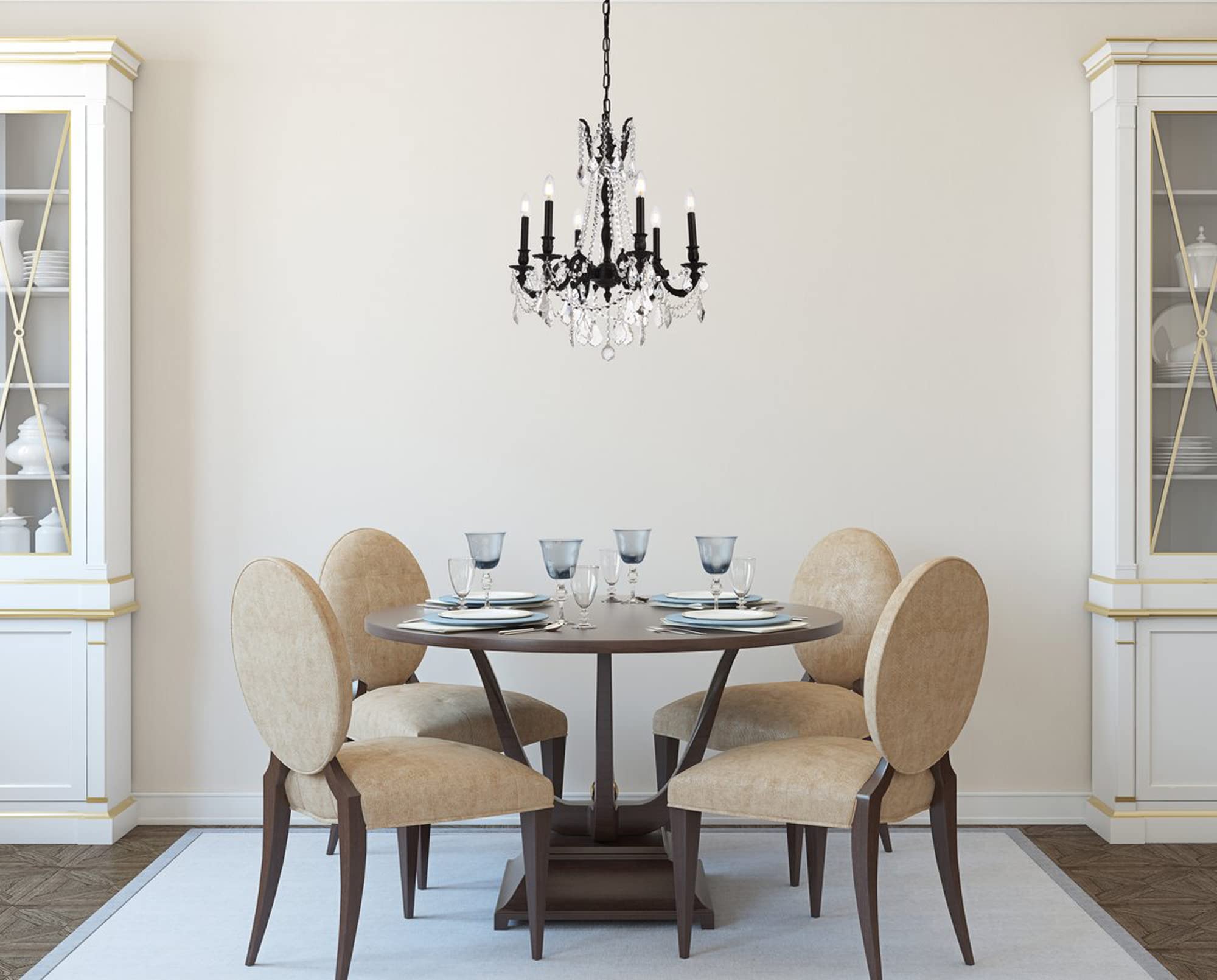 Elegant Lighting Rosalia 6-Light Hanging Fixture, Dark Bronze, Metal, 23inD x 26inH, Model 9206D23DB/RC, Royal Cut Crystals
