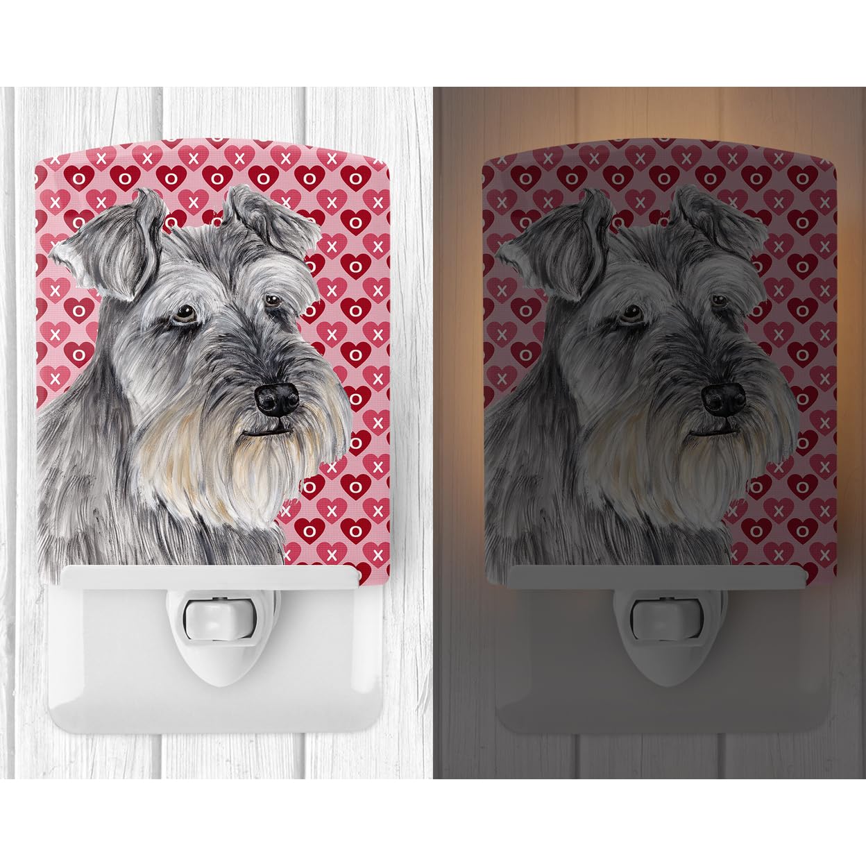 Carolines Treasures Ceramic Night Light, Schnauzer Hearts Design, UL-Certified, 6x4x3 inches, Multicolor, Model SC9246CNL