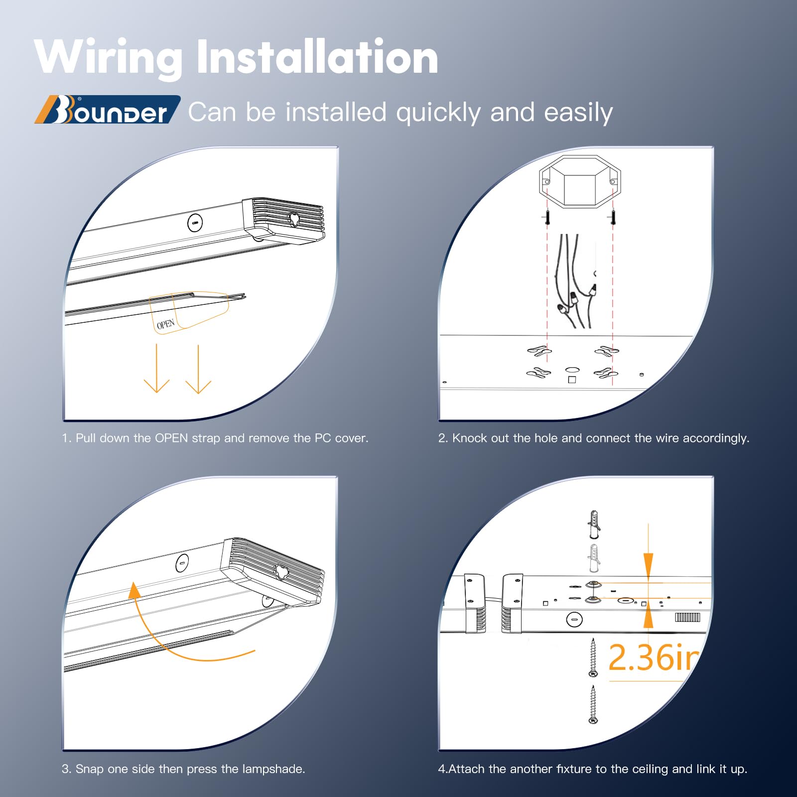 BBOUNDER 4FT LED Wraparound Light, 5500LM, 50W, 3CCT Selectable, 6 Pack, White, Model 2155L