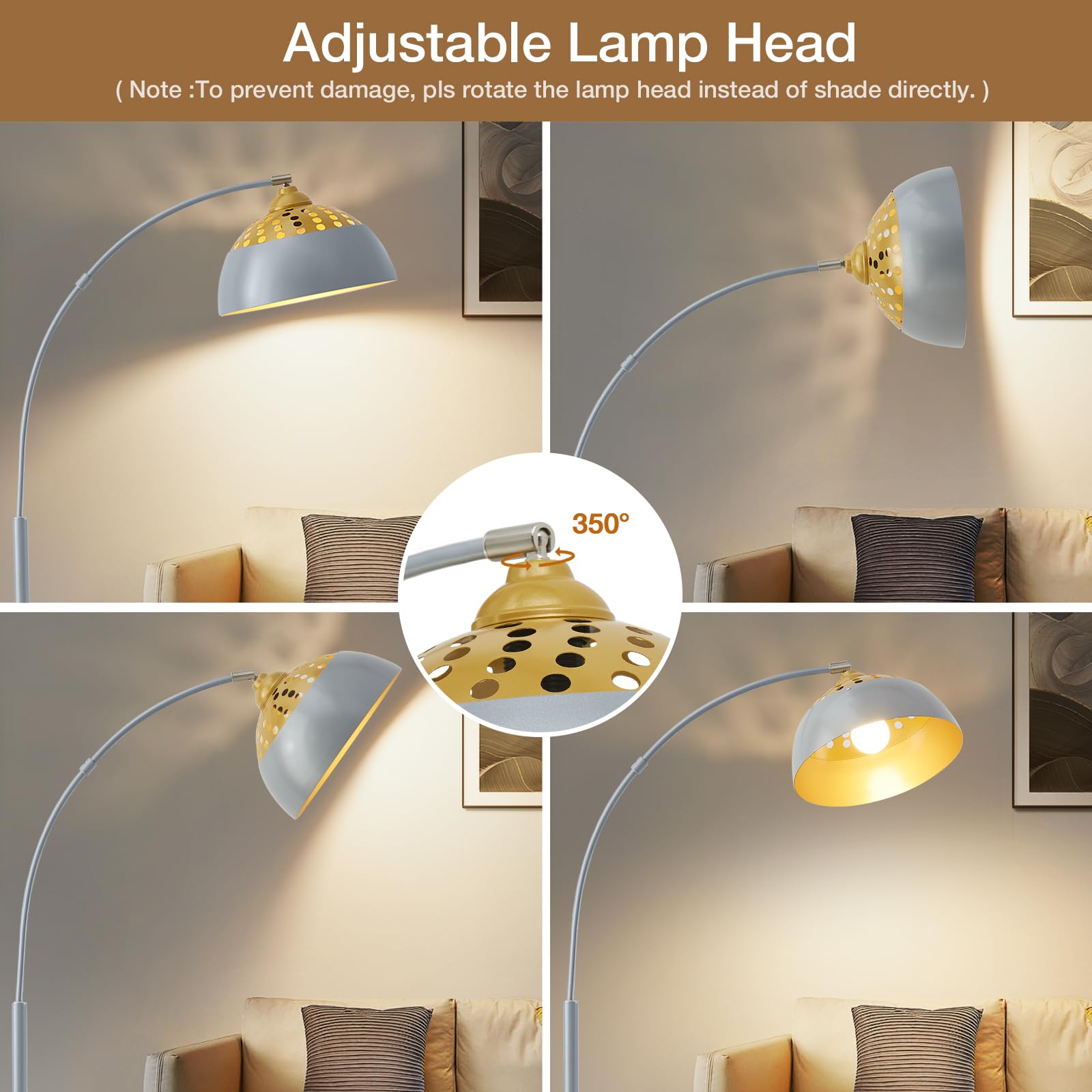 Arc Floor Lamps For Living Room, 71'' Standing Lamp With Adjustable Lamp Head, Silver Metal Tall Lamps With Foot Switch, Arched